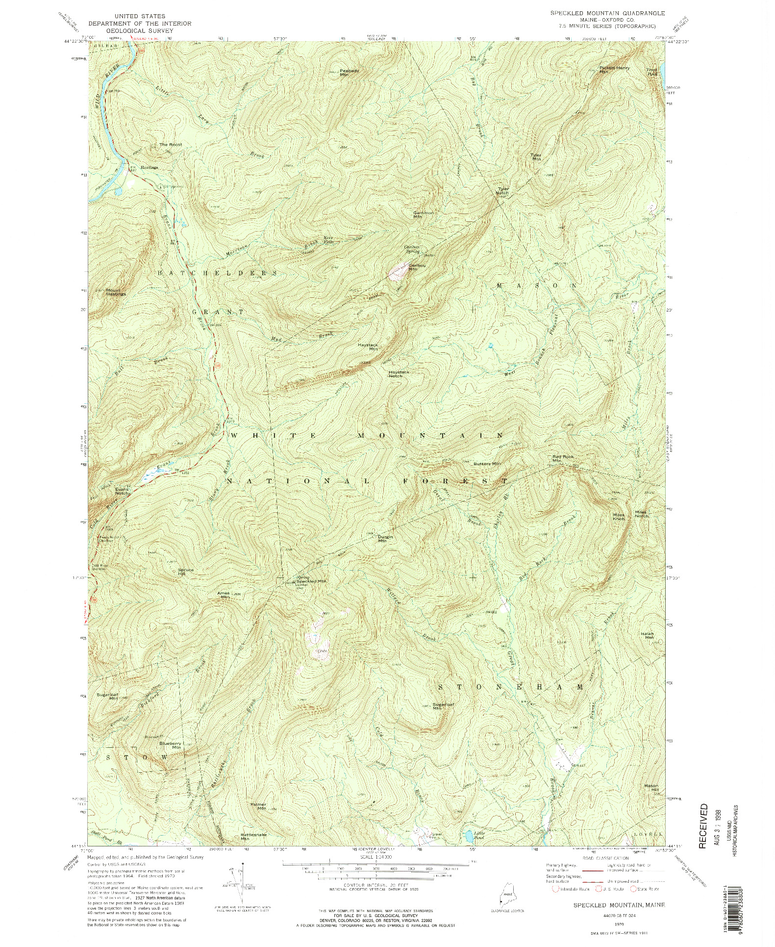 USGS 1:24000-SCALE QUADRANGLE FOR SPECKLED MOUNTAIN, ME 1970
