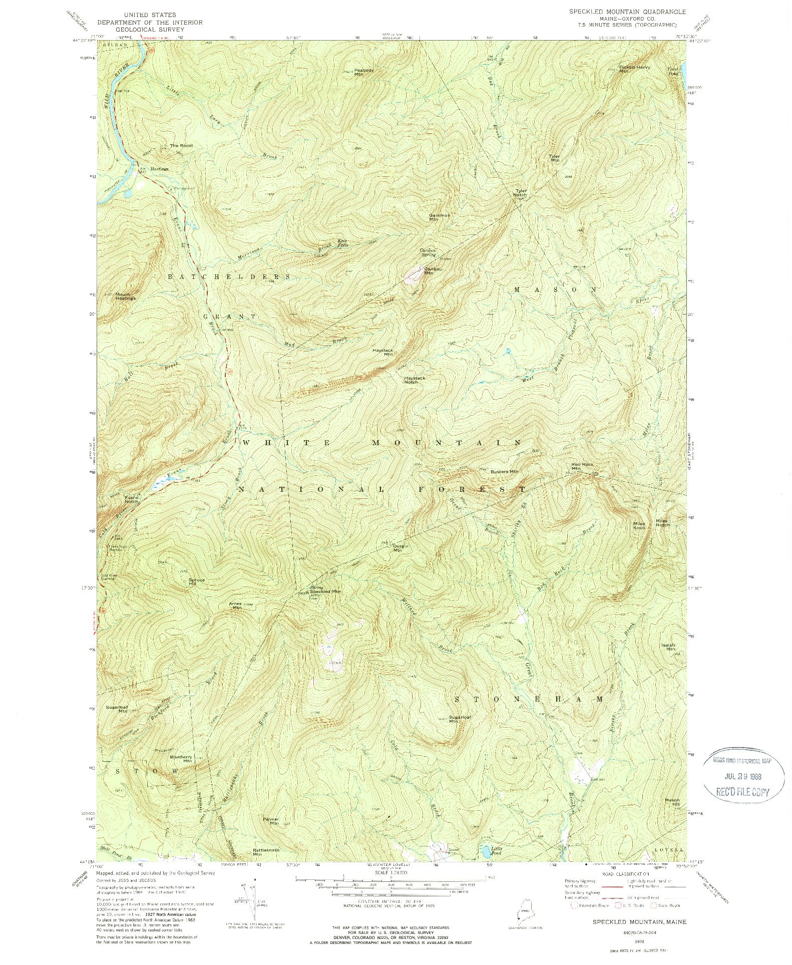 USGS 1:24000-SCALE QUADRANGLE FOR SPECKLED MOUNTAIN, ME 1970