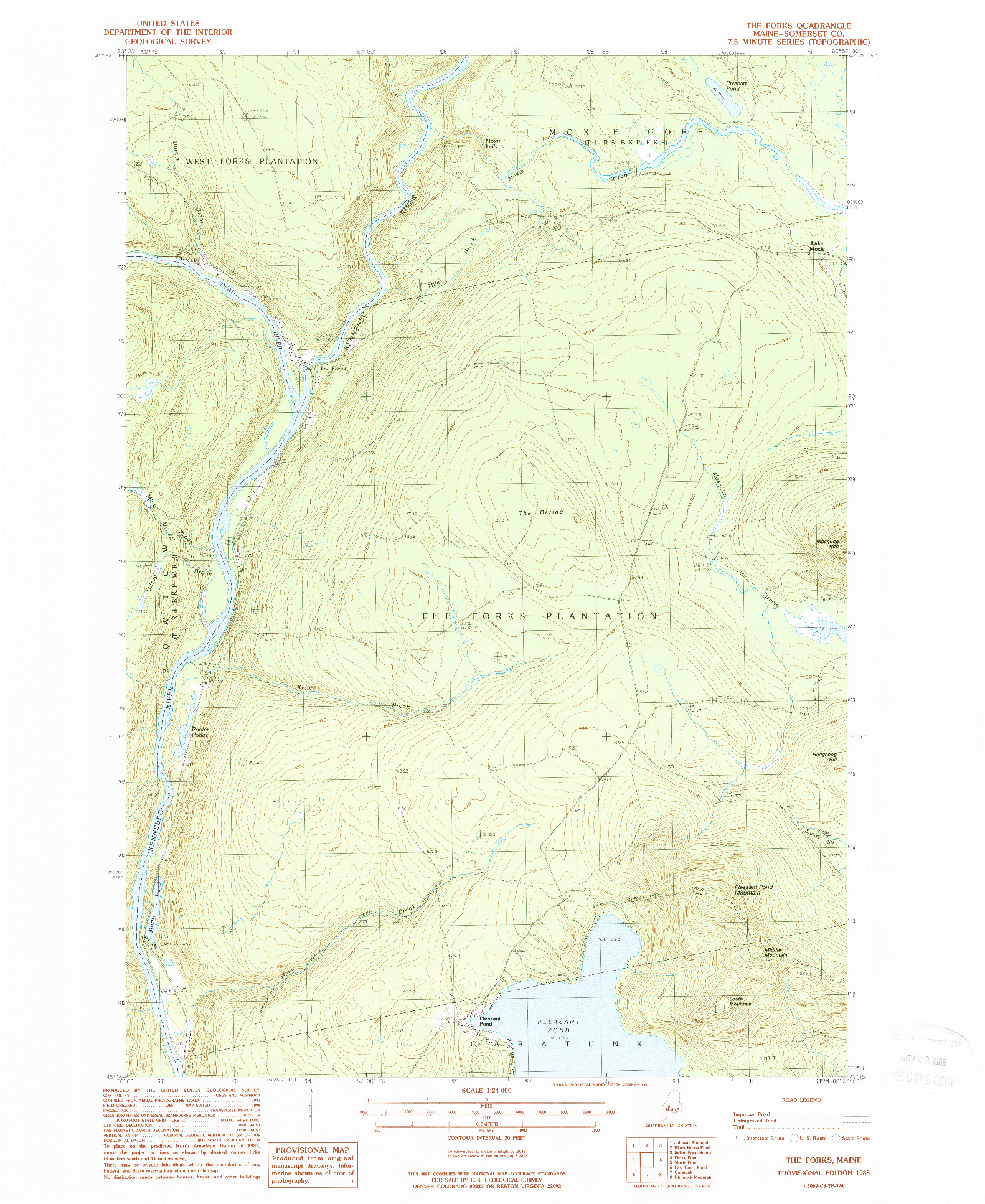 USGS 1:24000-SCALE QUADRANGLE FOR THE FORKS, ME 1988