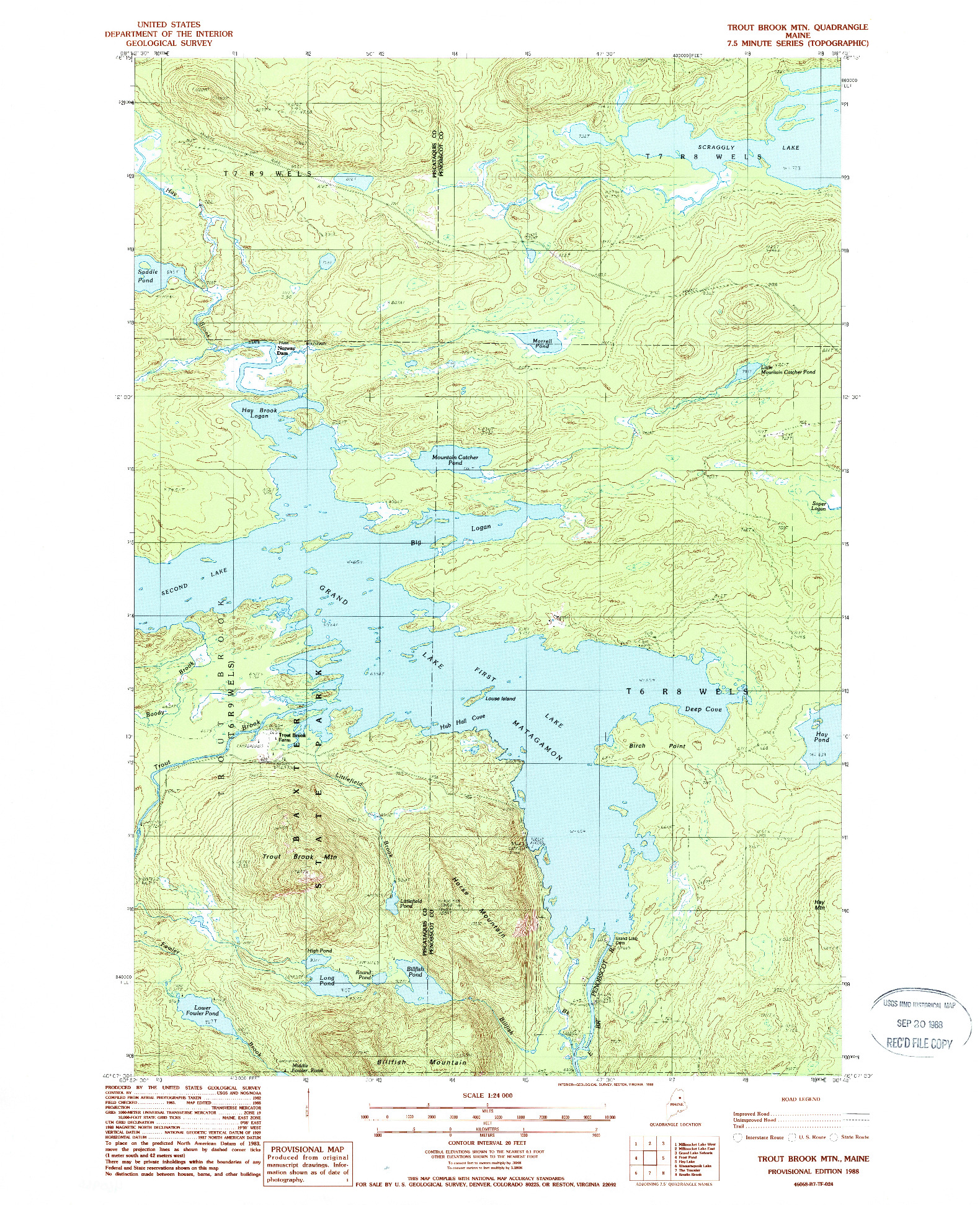 USGS 1:24000-SCALE QUADRANGLE FOR TROUT BROOK MTN, ME 1988