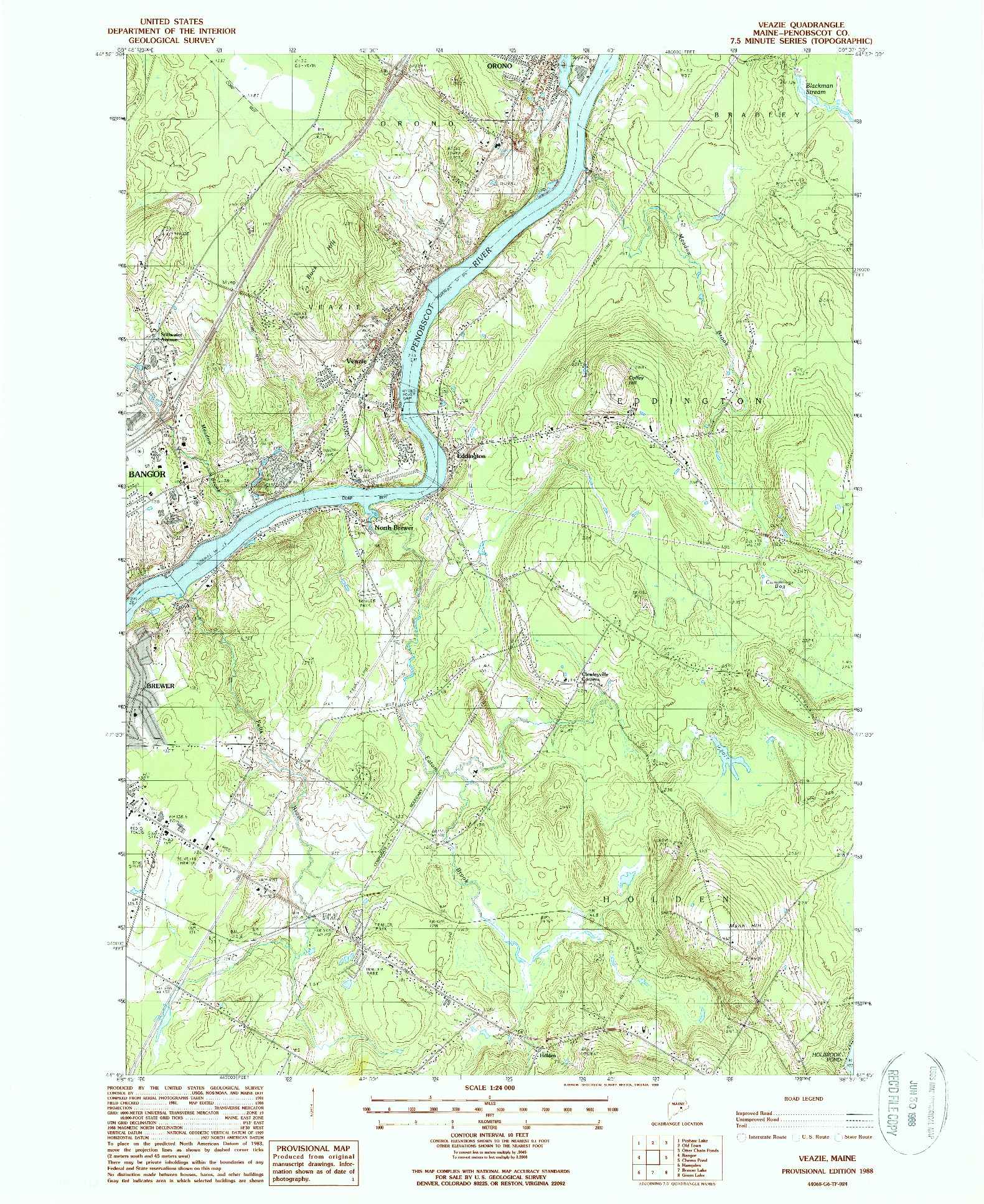 USGS 1:24000-SCALE QUADRANGLE FOR VEAZIE, ME 1988