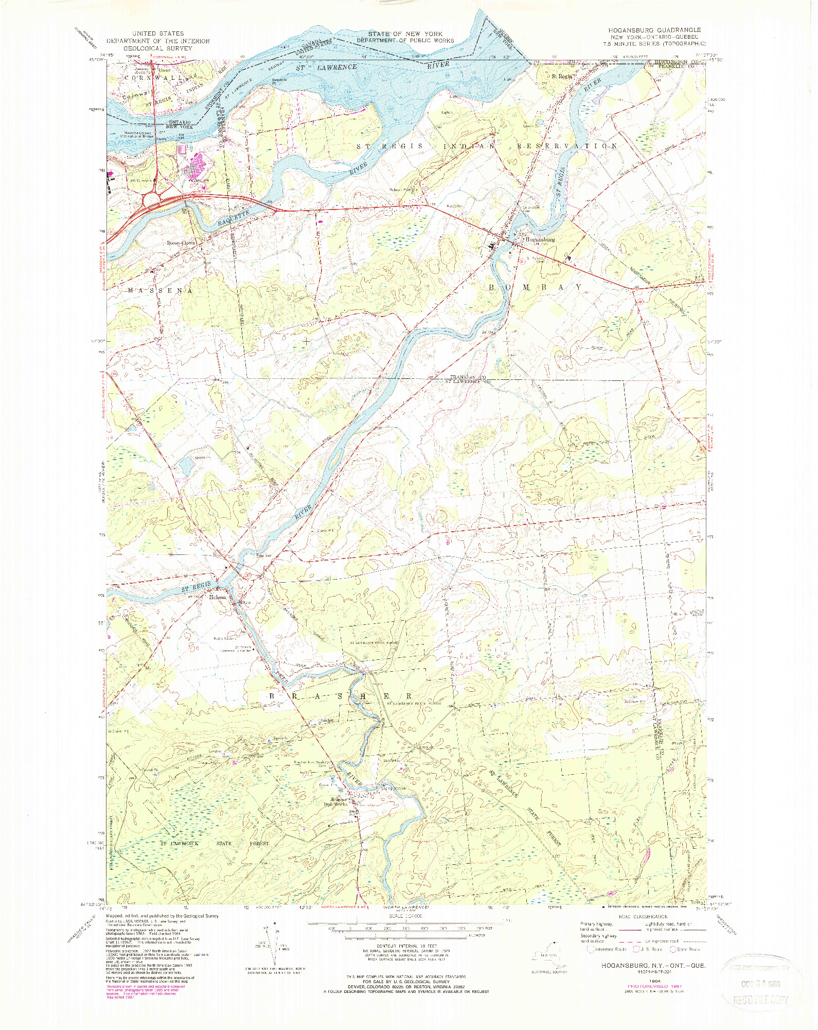 USGS 1:24000-SCALE QUADRANGLE FOR HOGANSBURG, NY 1964