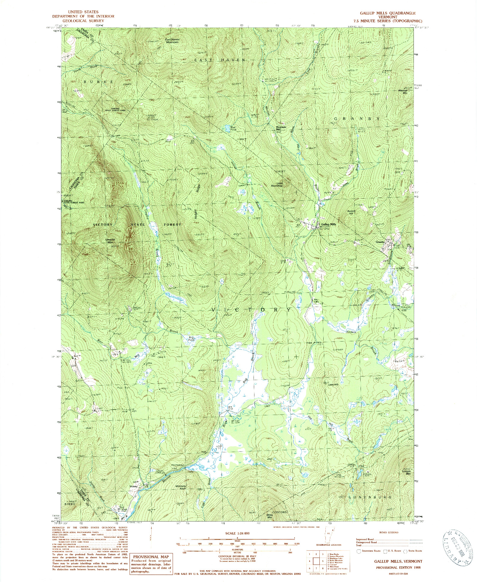 USGS 1:24000-SCALE QUADRANGLE FOR GALLUP MILLS, VT 1988