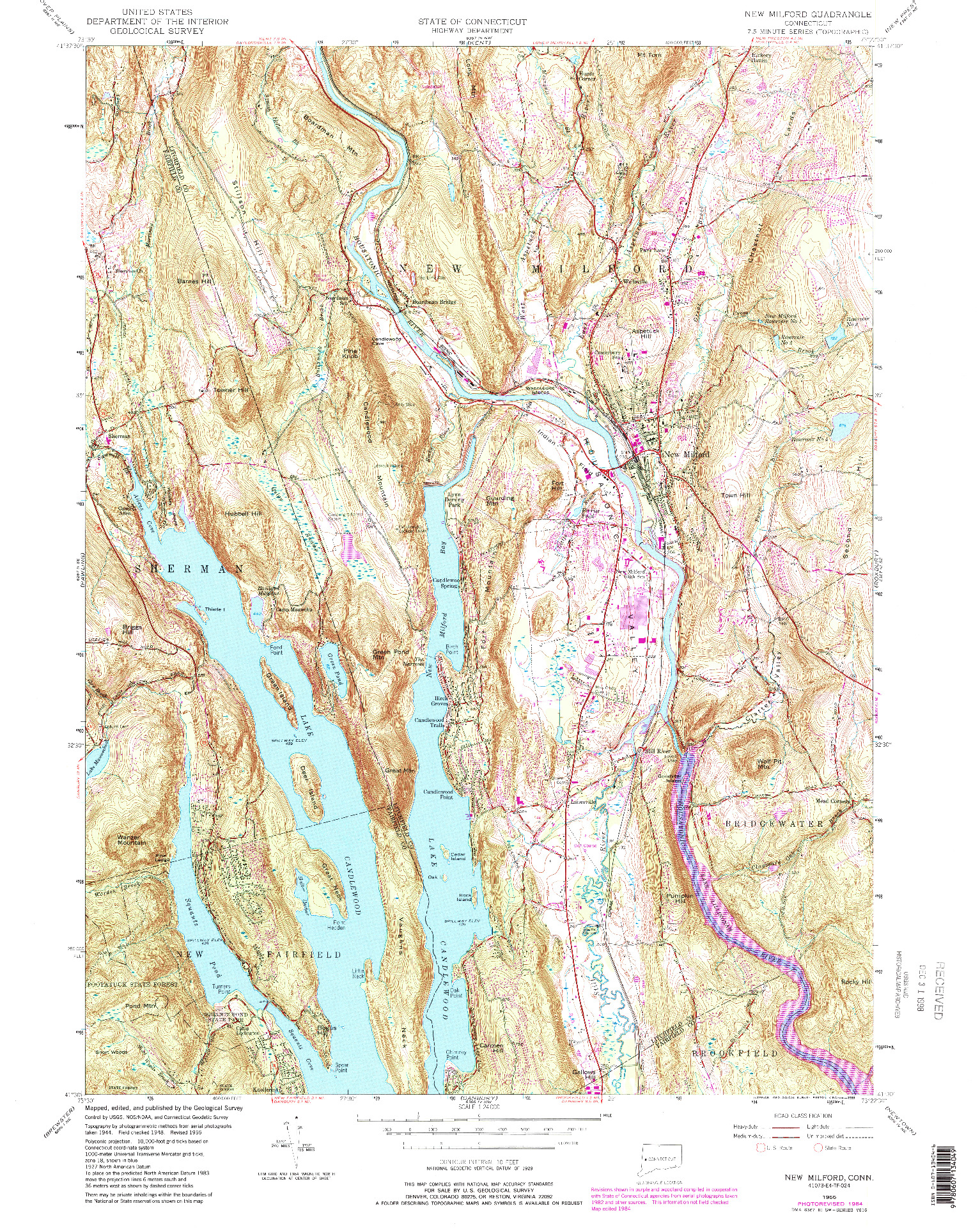 USGS 1:24000-SCALE QUADRANGLE FOR NEW MILFORD, CT 1955