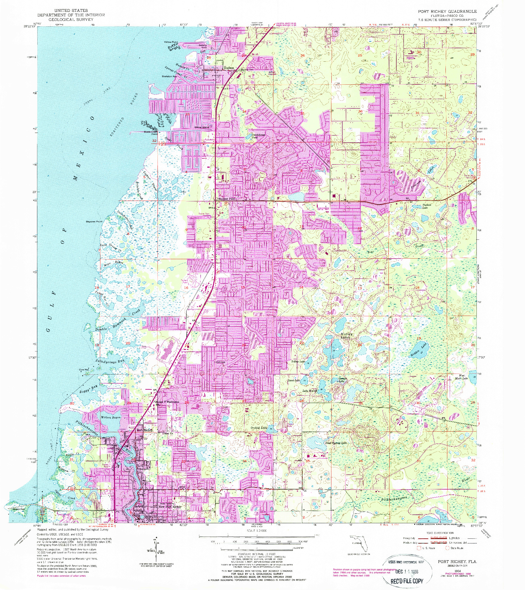 USGS 1:24000-SCALE QUADRANGLE FOR PORT RICHEY, FL 1954