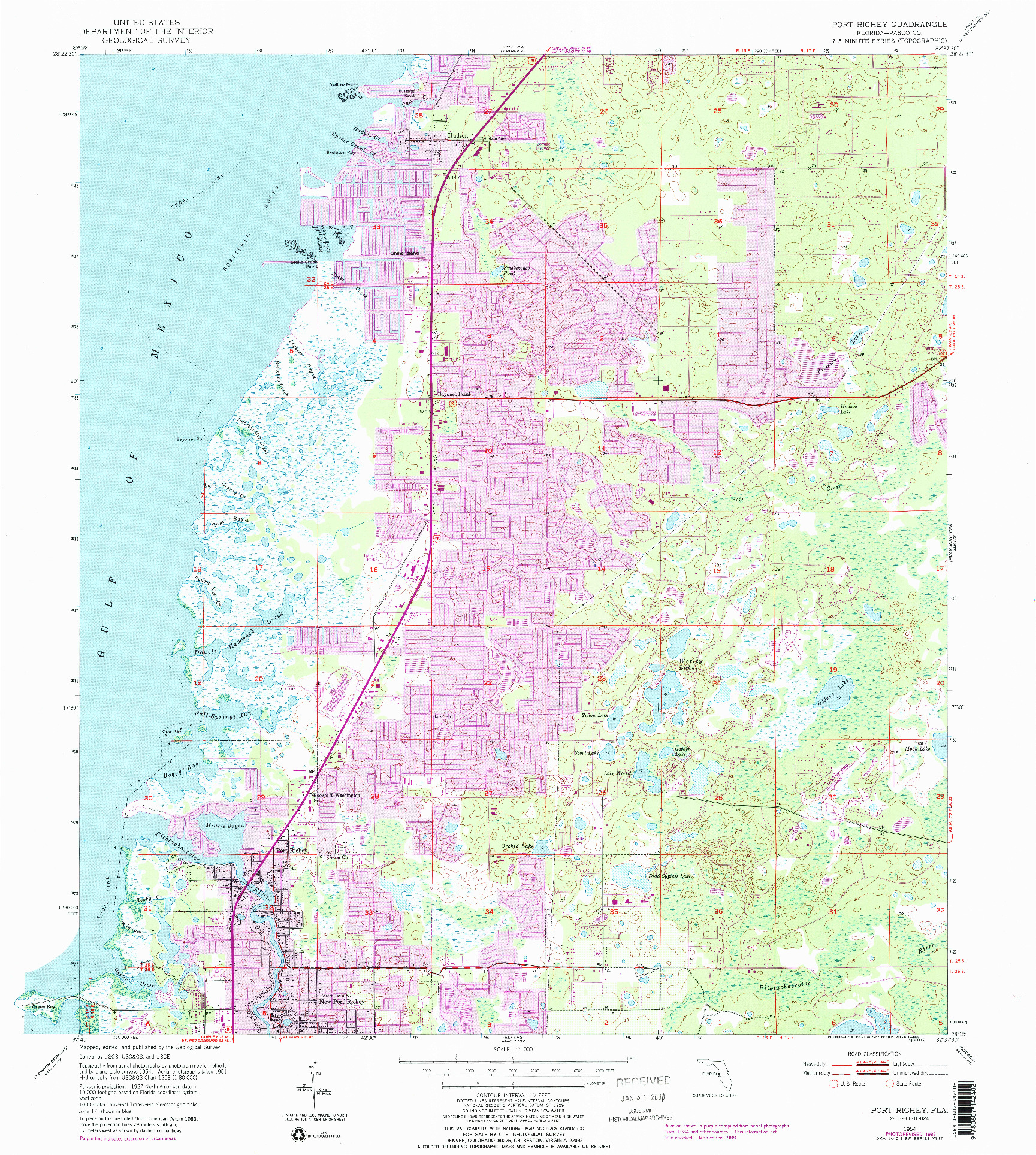 USGS 1:24000-SCALE QUADRANGLE FOR PORT RICHEY, FL 1954