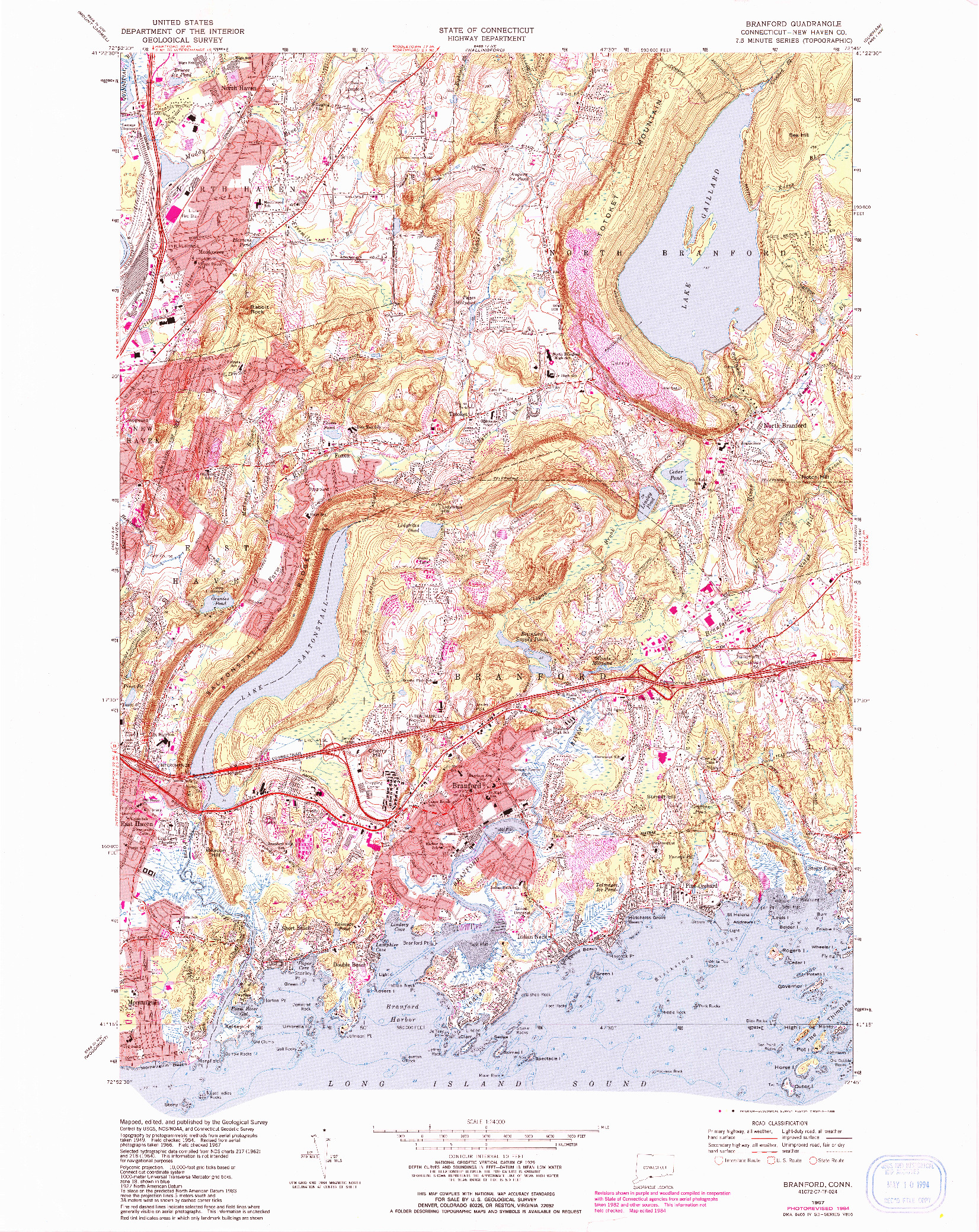 USGS 1:24000-SCALE QUADRANGLE FOR BRANFORD, CT 1967