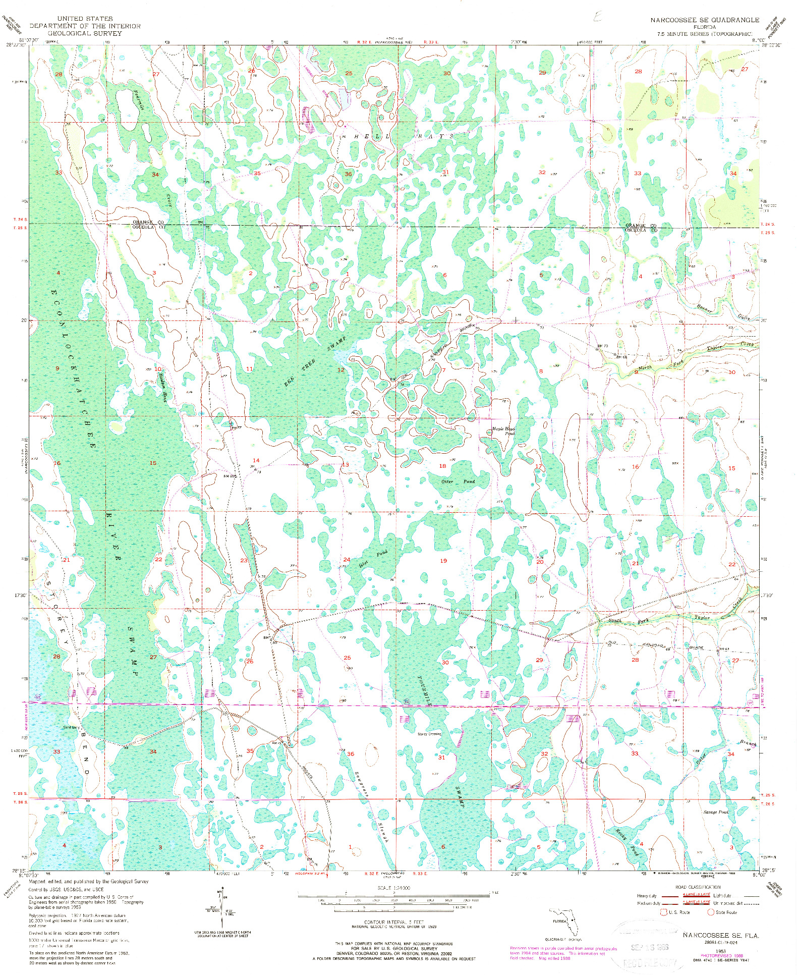 USGS 1:24000-SCALE QUADRANGLE FOR NARCOOSSEE SE, FL 1953