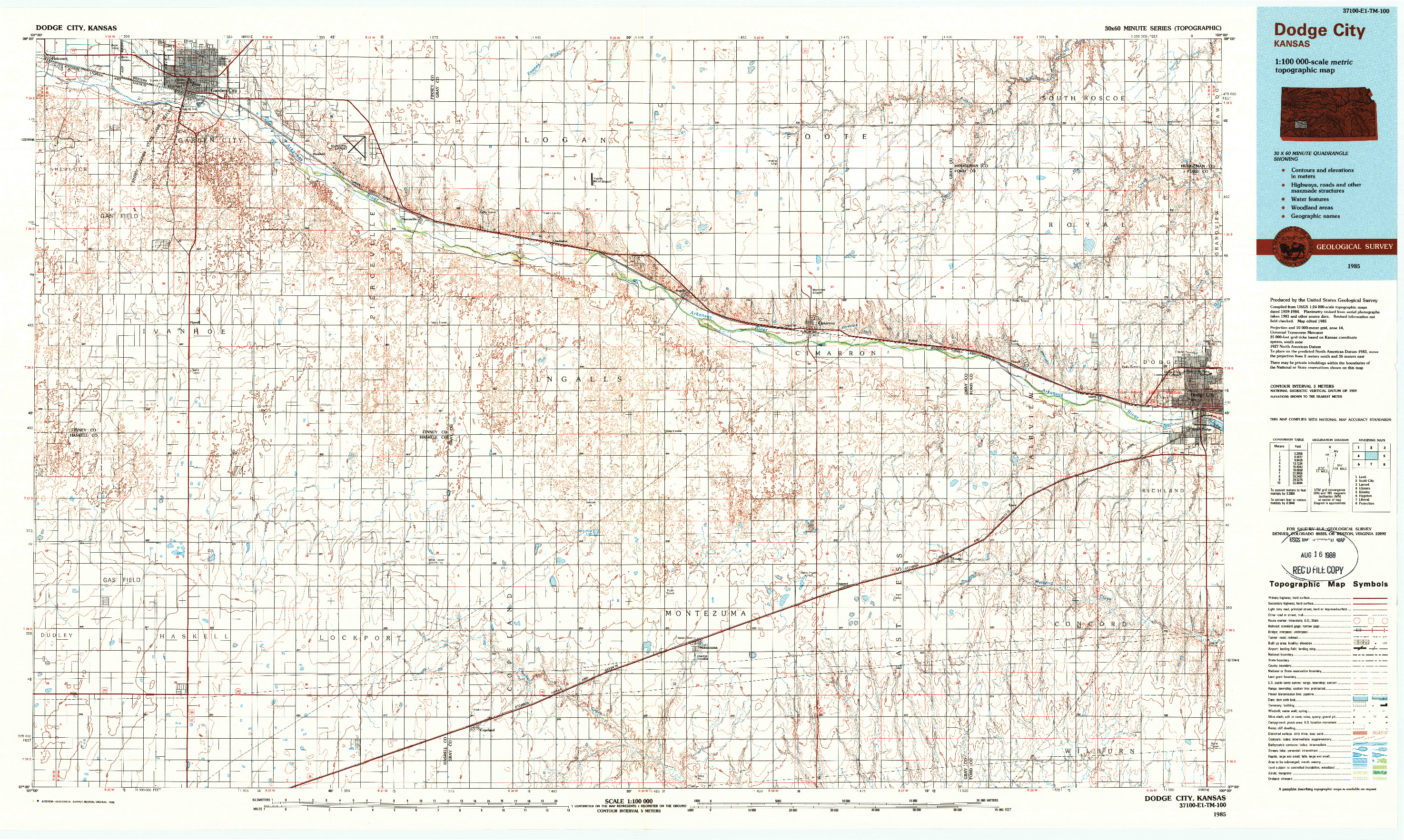 USGS 1:100000-SCALE QUADRANGLE FOR DODGE CITY, KS 1985