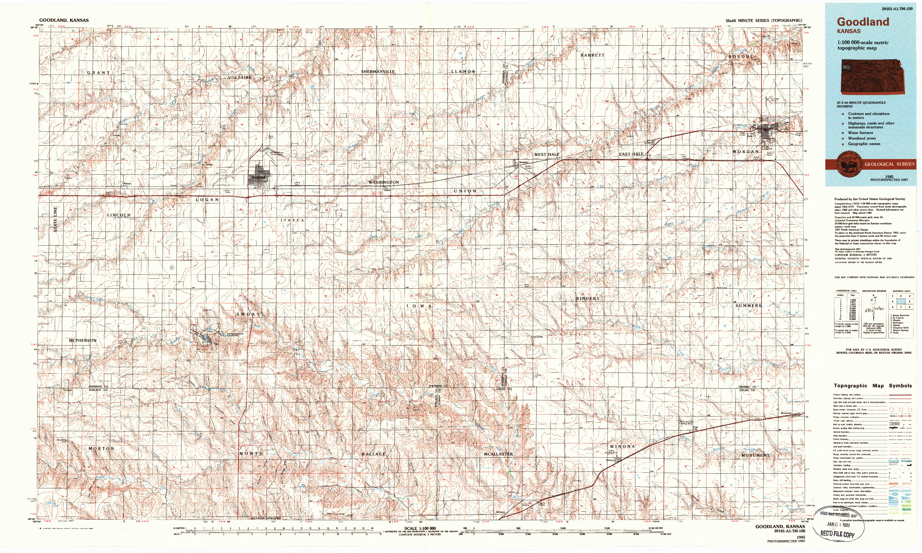 USGS 1:100000-SCALE QUADRANGLE FOR GOODLAND, KS 1985