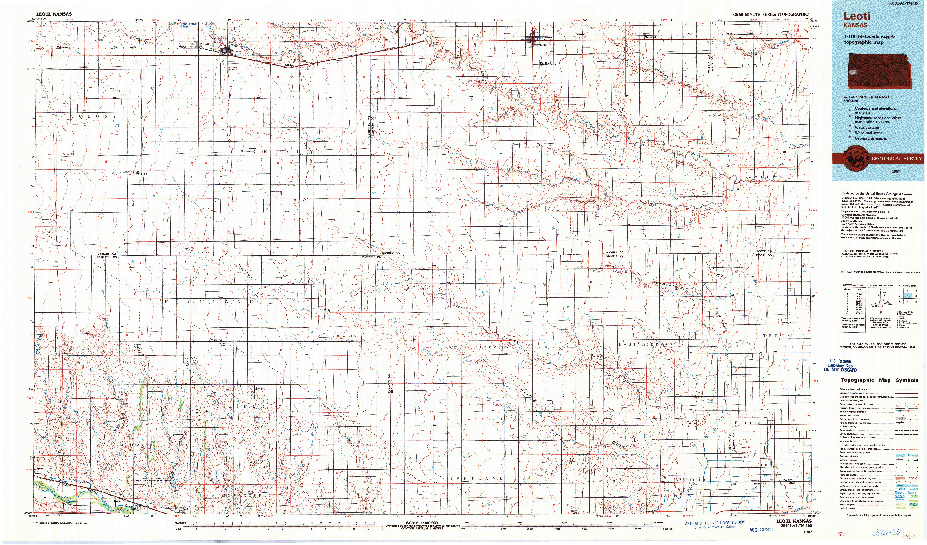 USGS 1:100000-SCALE QUADRANGLE FOR LEOTI, KS 1987
