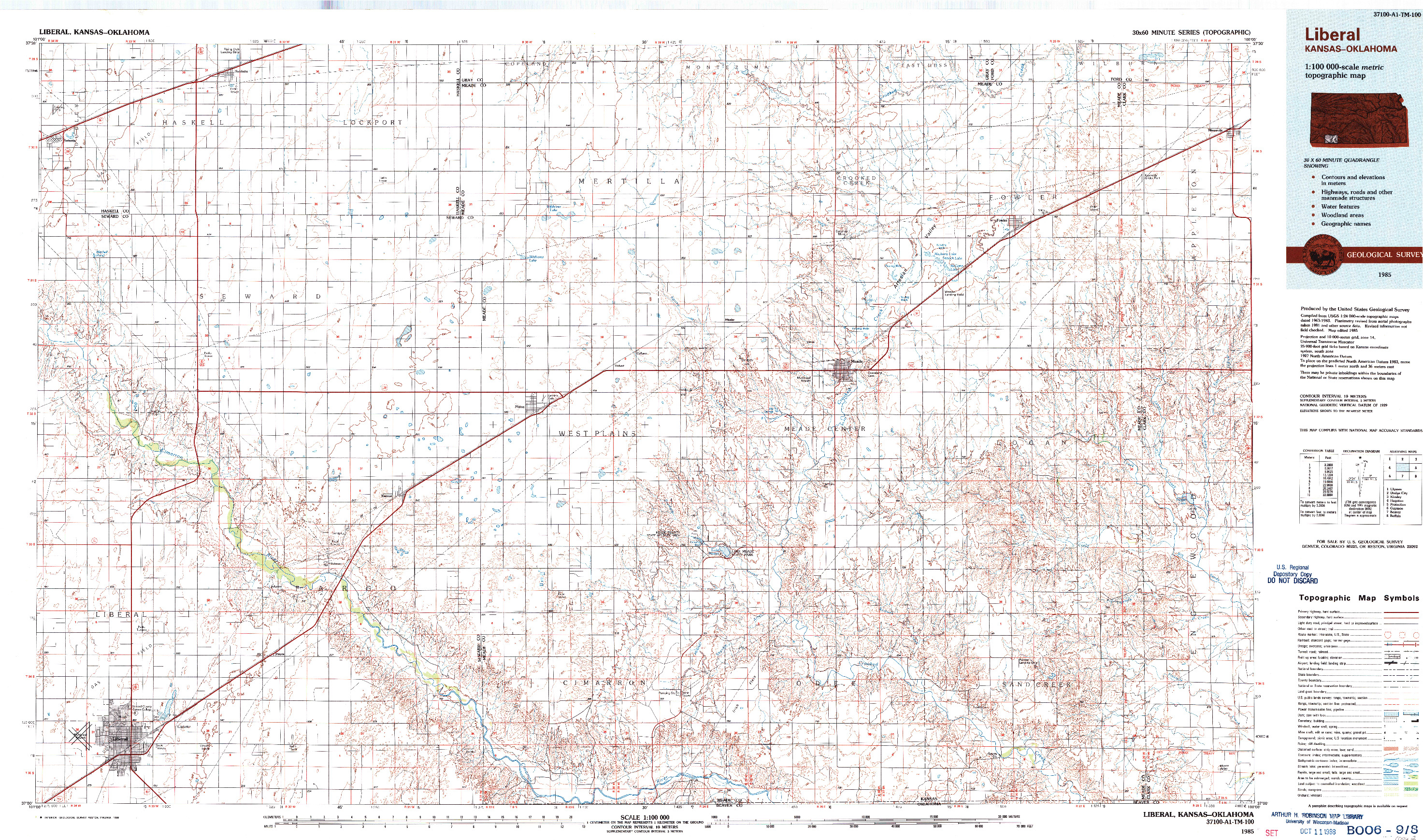 USGS 1:100000-SCALE QUADRANGLE FOR LIBERAL, KS 1985