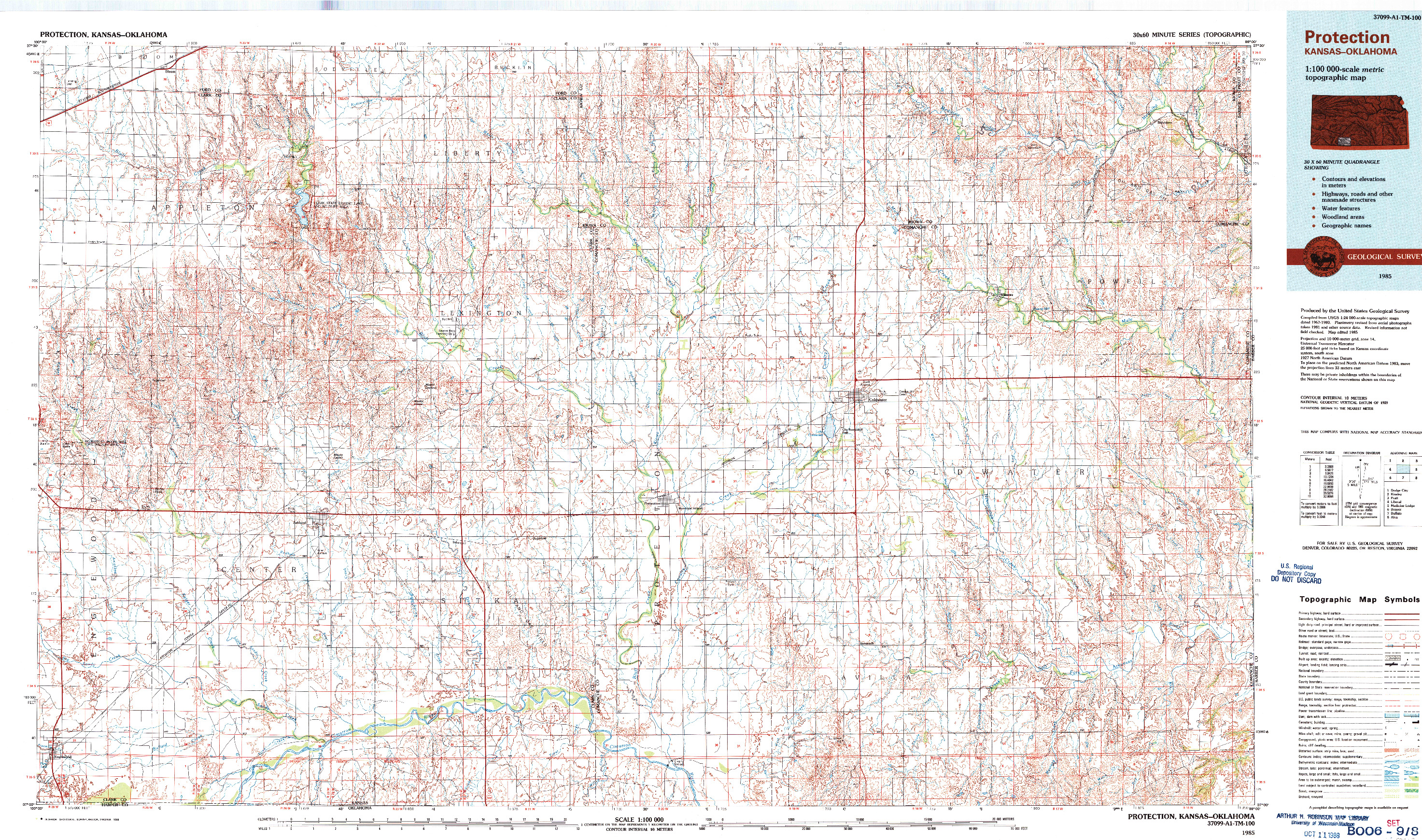 USGS 1:100000-SCALE QUADRANGLE FOR PROTECTION, KS 1985