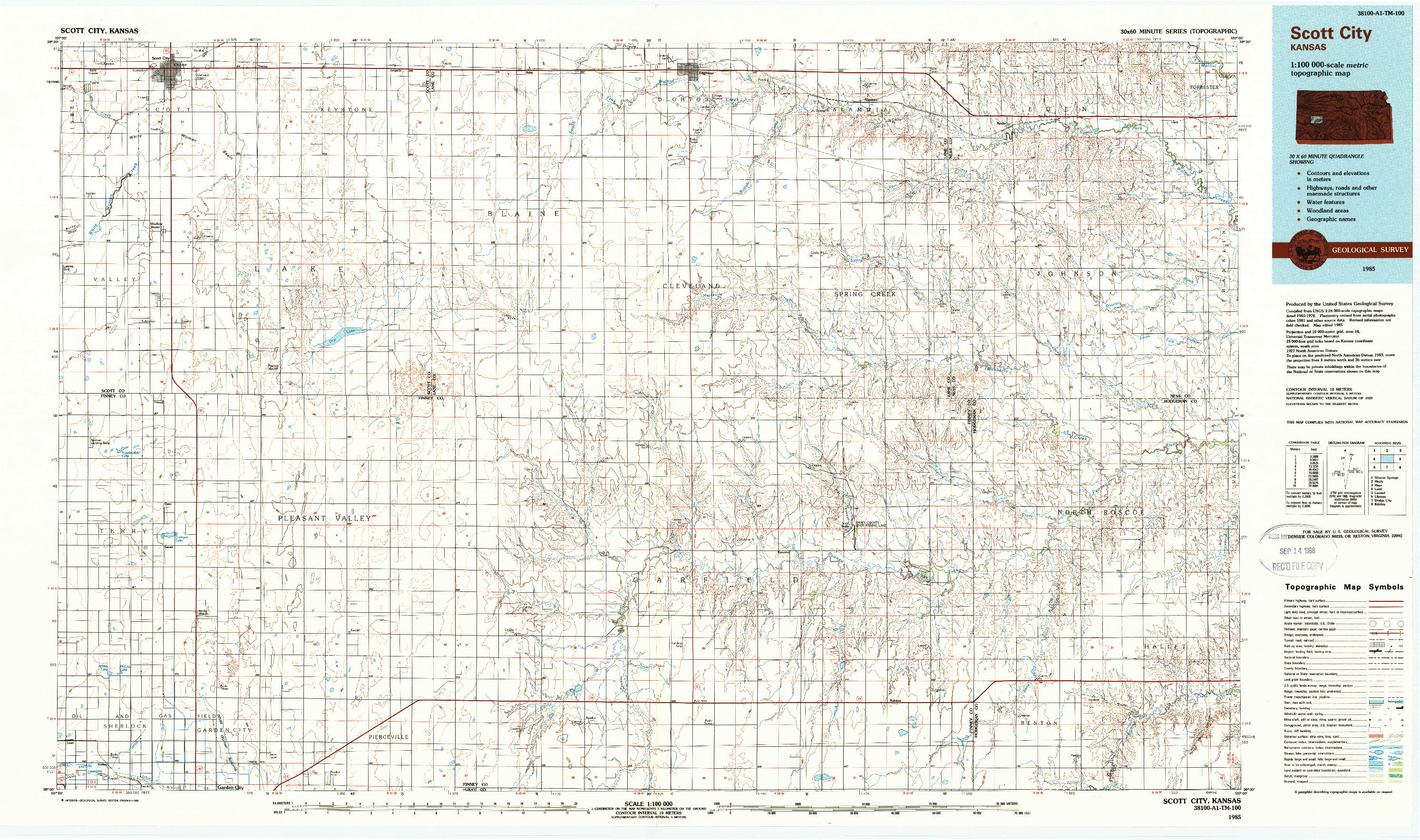 USGS 1:100000-SCALE QUADRANGLE FOR SCOTT CITY, KS 1985