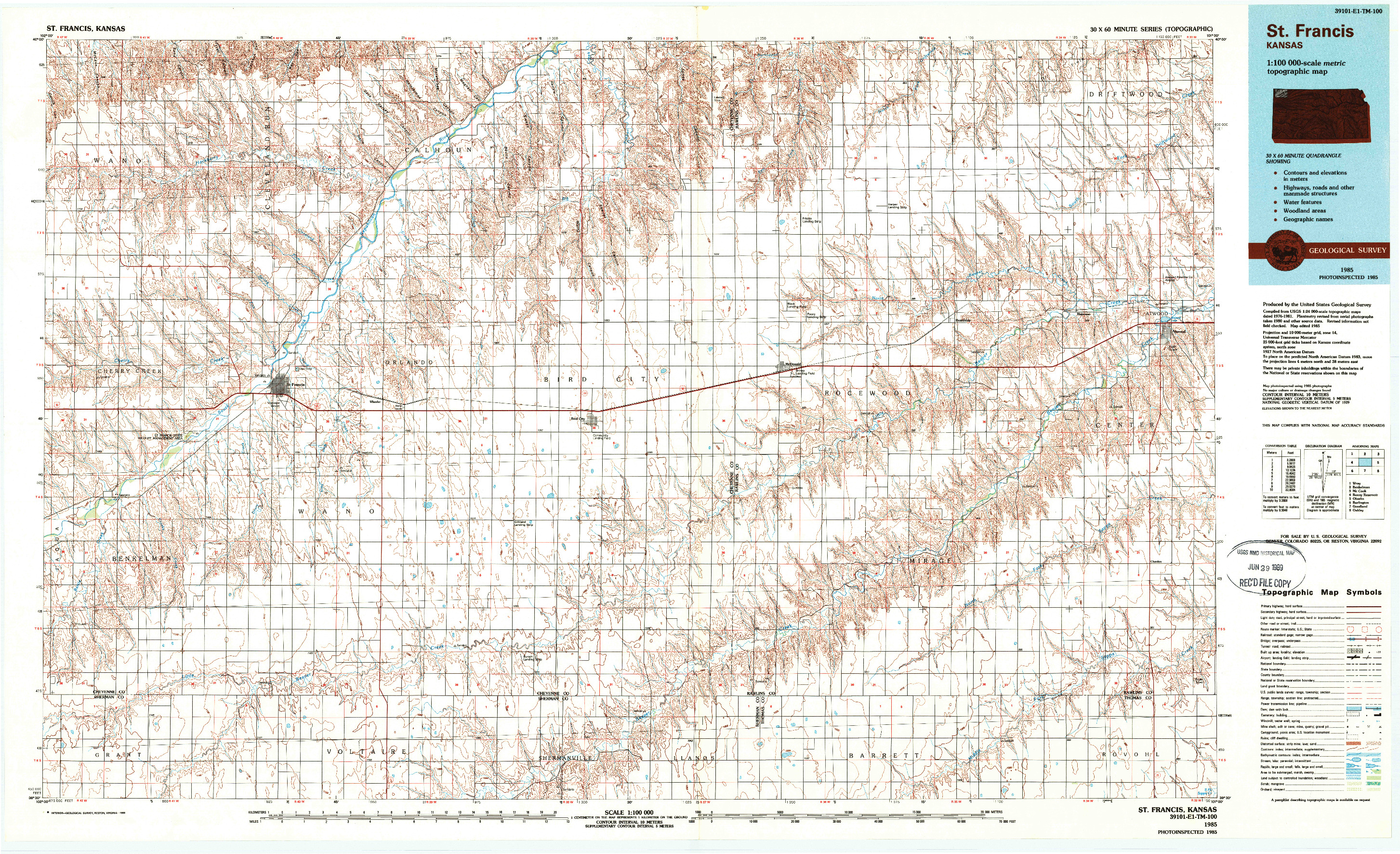USGS 1:100000-SCALE QUADRANGLE FOR ST. FRANCIS, KS 1985