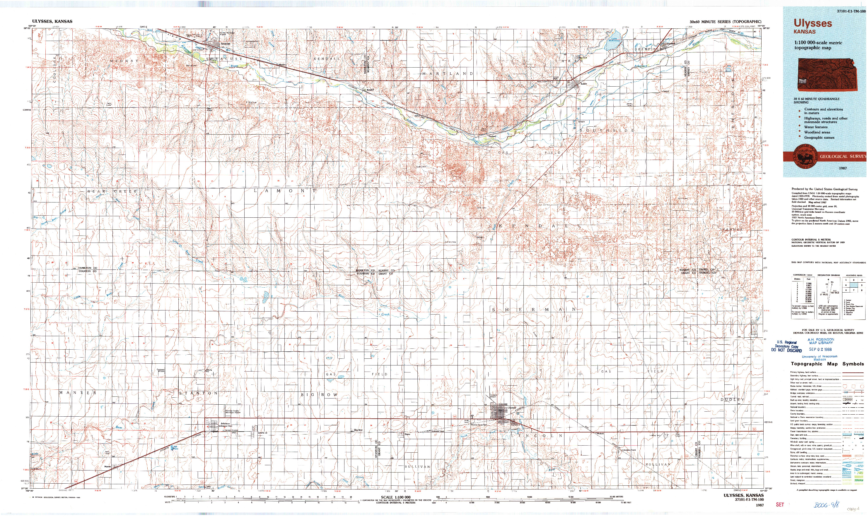 USGS 1:100000-SCALE QUADRANGLE FOR ULYSSES, KS 1987