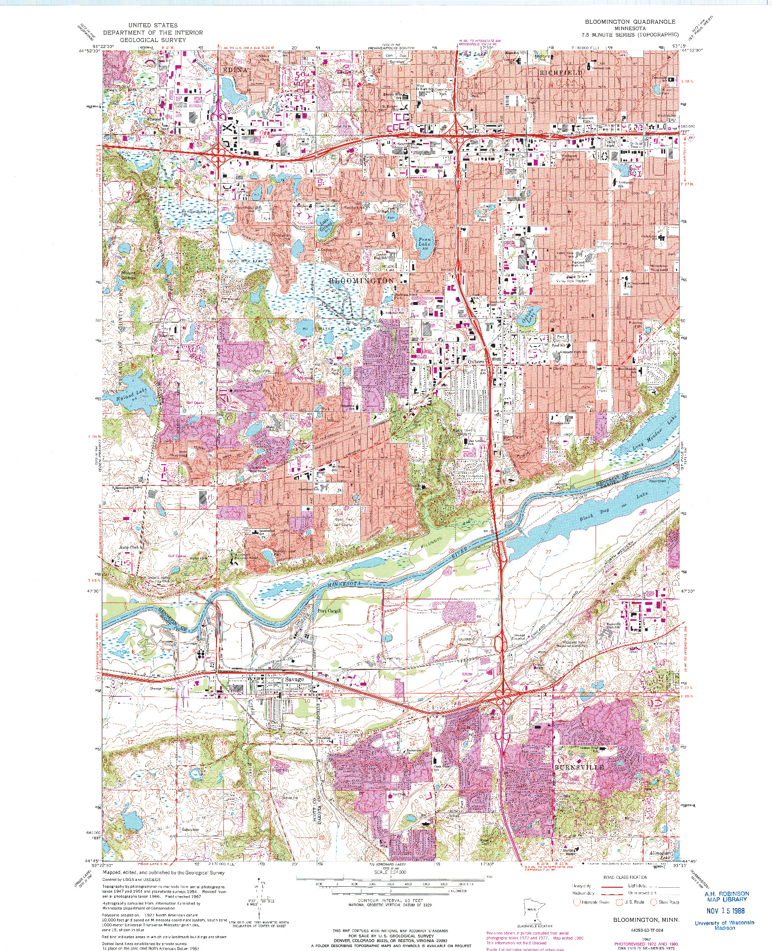 USGS 1:24000-SCALE QUADRANGLE FOR BLOOMINGTON, MN 1967