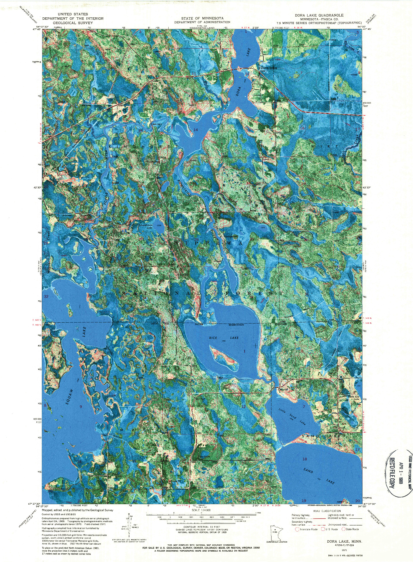 USGS 1:24000-SCALE QUADRANGLE FOR DORA LAKE, MN 1971