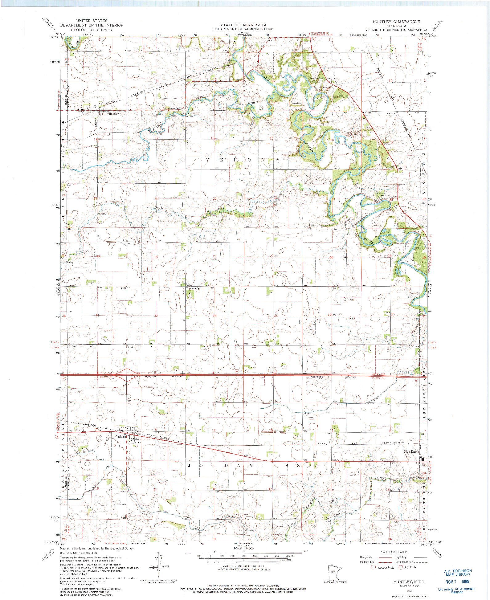 USGS 1:24000-SCALE QUADRANGLE FOR HUNTLEY, MN 1967