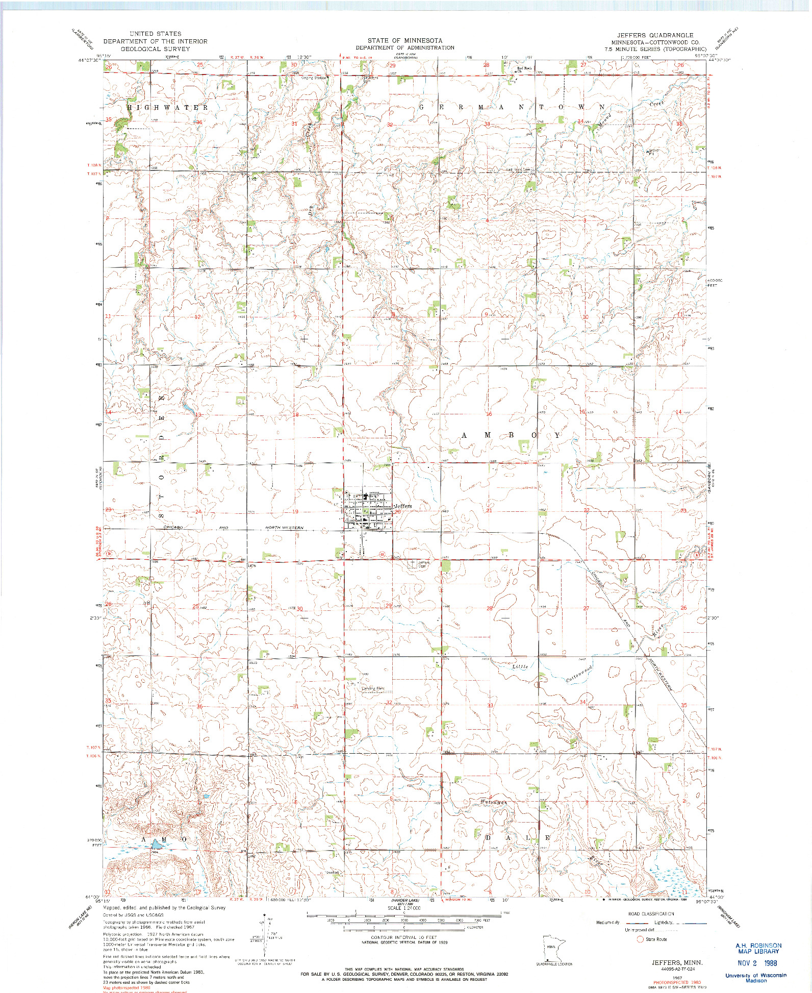 USGS 1:24000-SCALE QUADRANGLE FOR JEFFERS, MN 1967