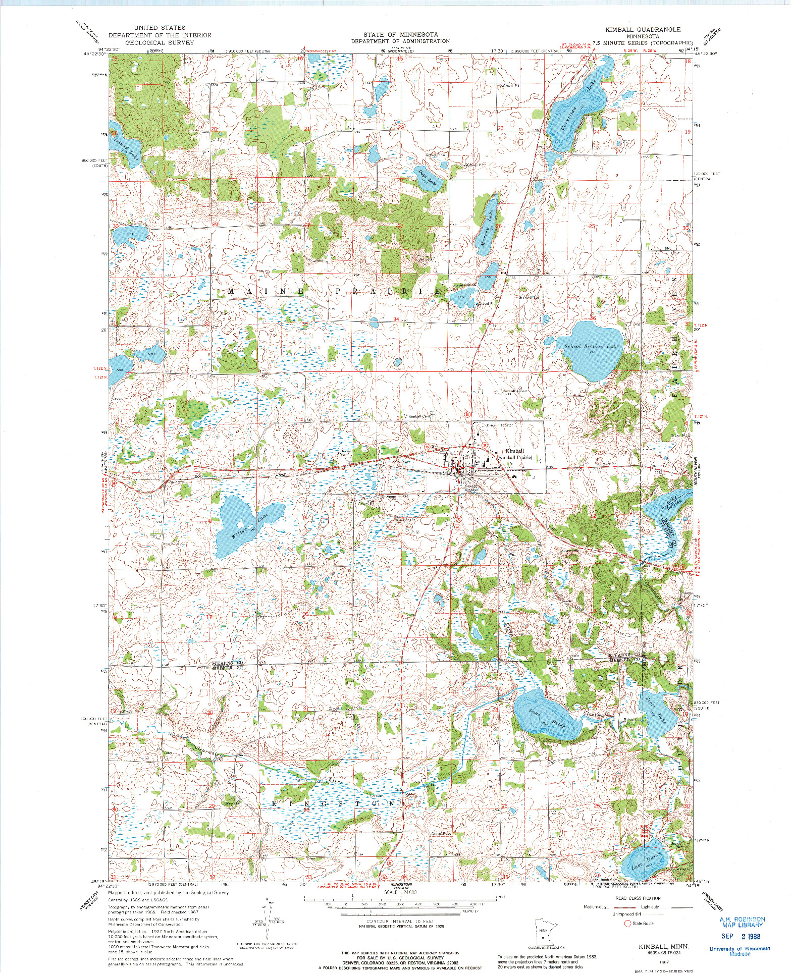 USGS 1:24000-SCALE QUADRANGLE FOR KIMBALL, MN 1967