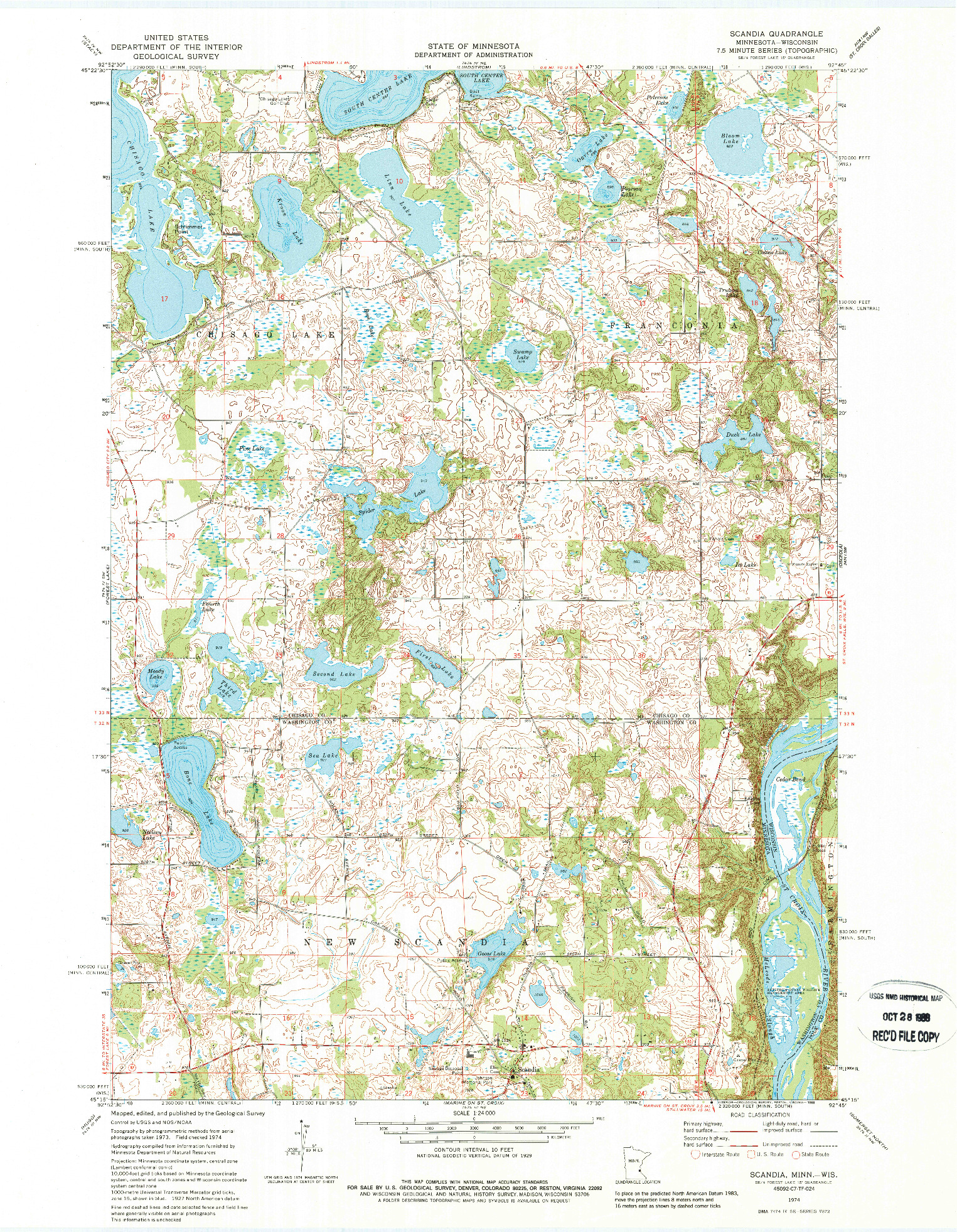 USGS 1:24000-SCALE QUADRANGLE FOR SCANDIA, MN 1974