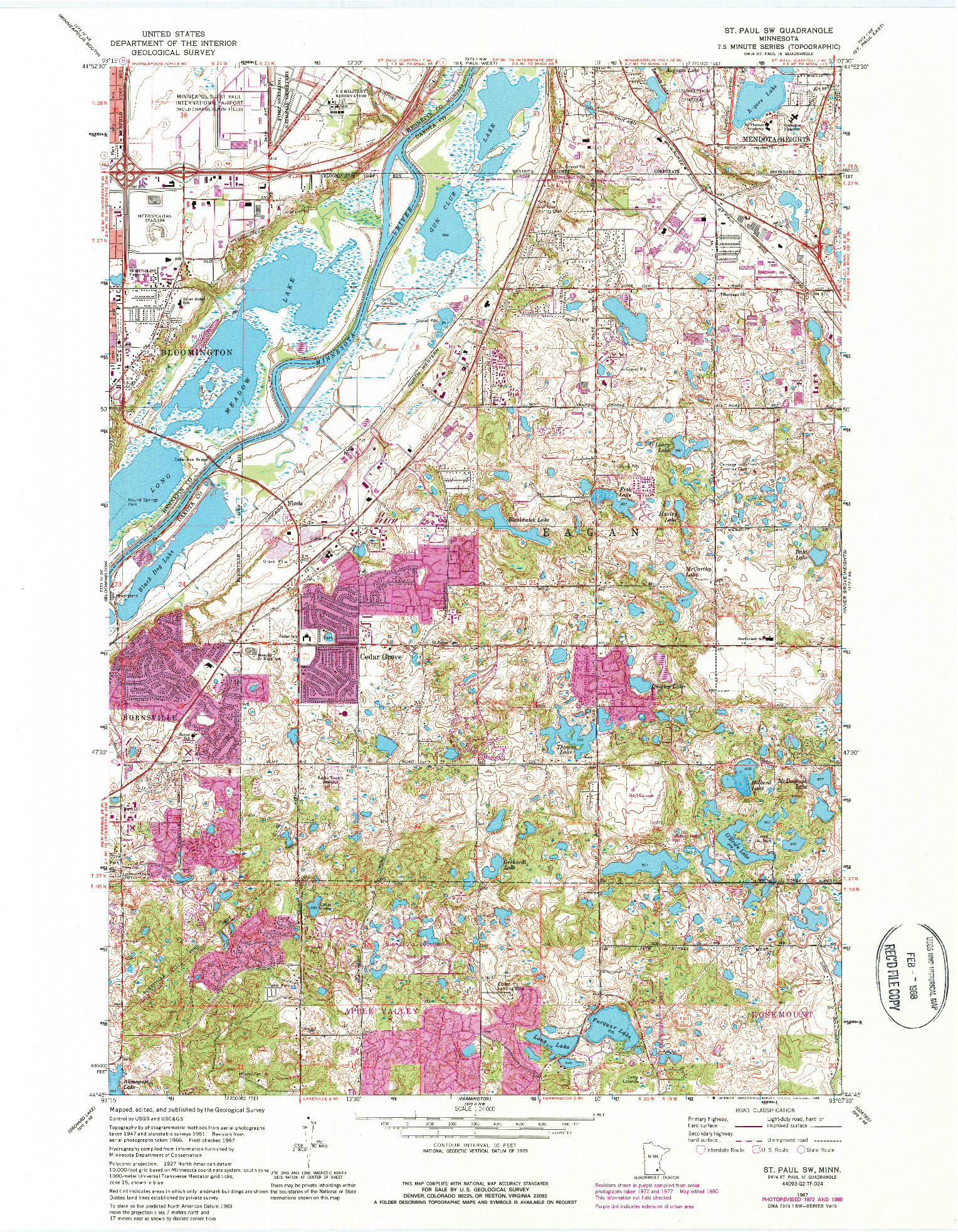 USGS 1:24000-SCALE QUADRANGLE FOR ST. PAUL SW, MN 1967