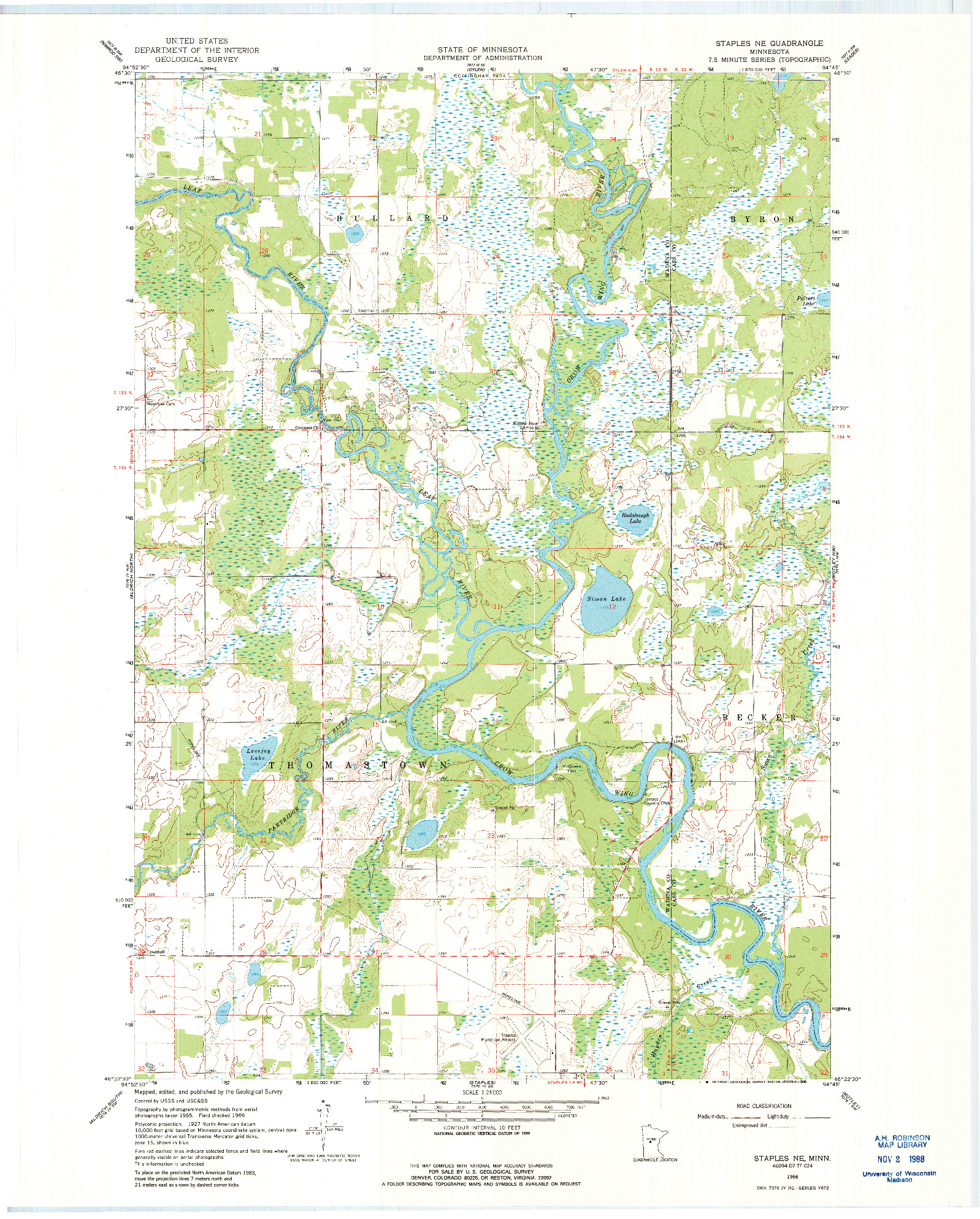 USGS 1:24000-SCALE QUADRANGLE FOR STAPLES NE, MN 1966