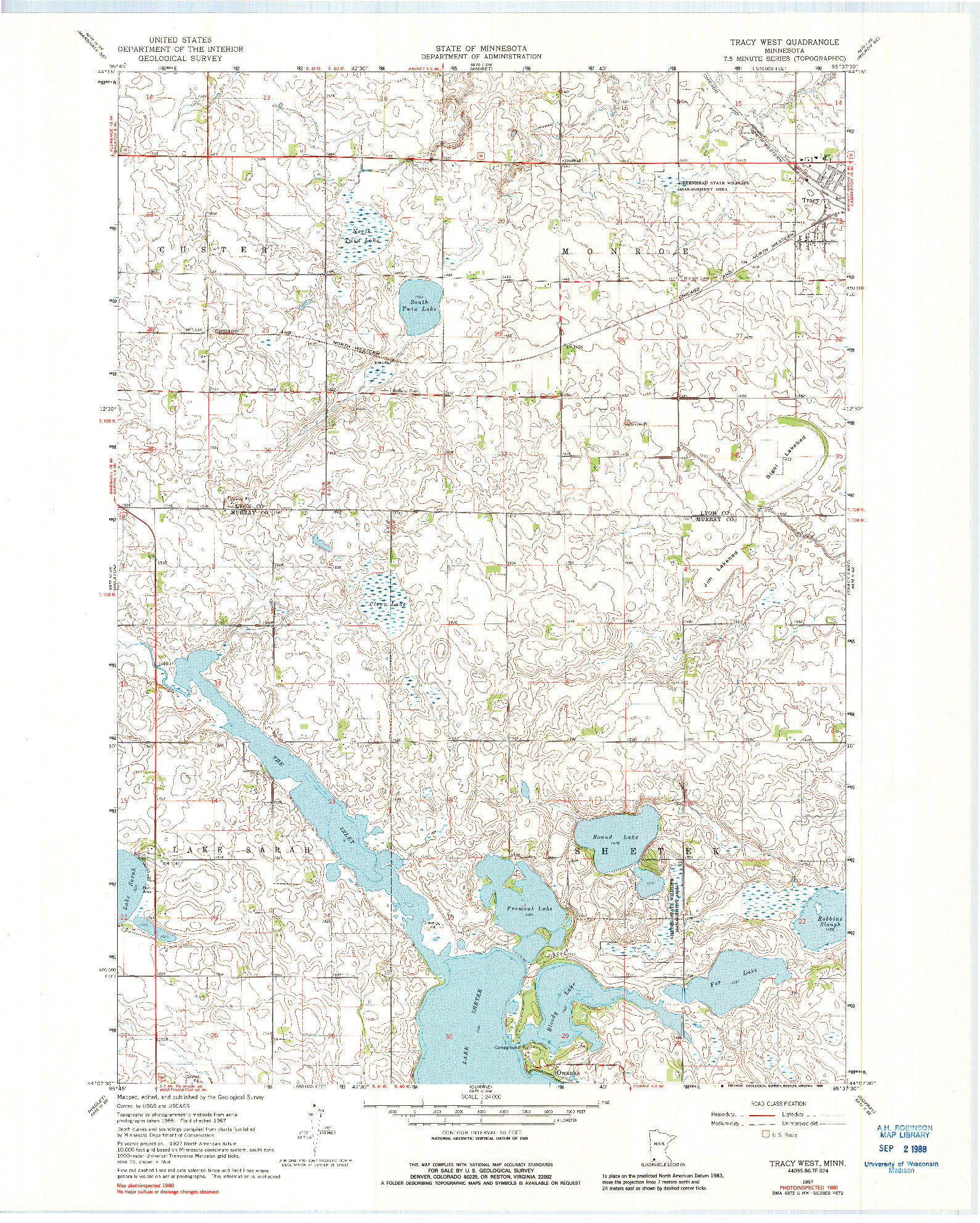 USGS 1:24000-SCALE QUADRANGLE FOR TRACY WEST, MN 1967