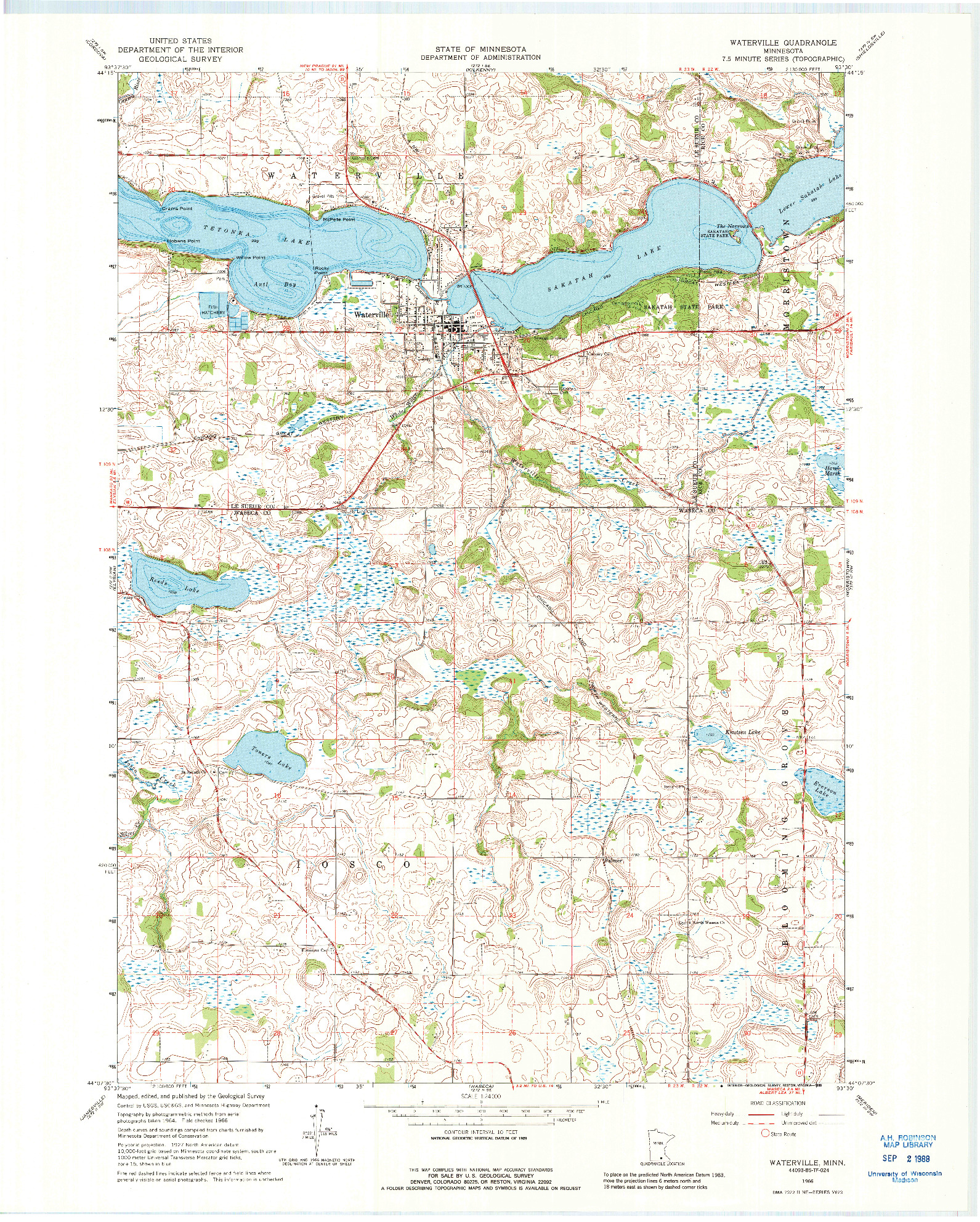 USGS 1:24000-SCALE QUADRANGLE FOR WATERVILLE, MN 1966