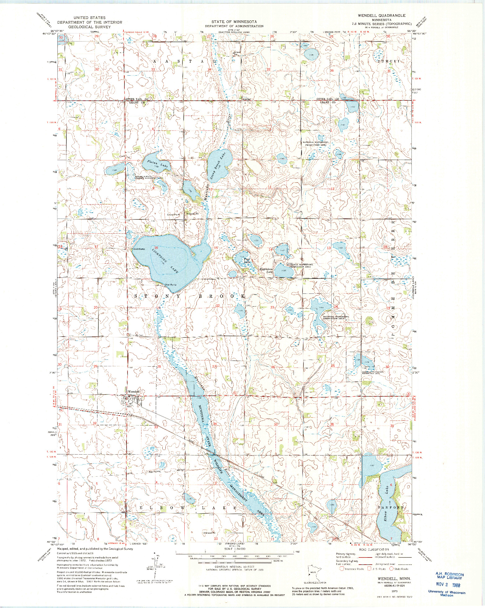 USGS 1:24000-SCALE QUADRANGLE FOR WENDELL, MN 1973