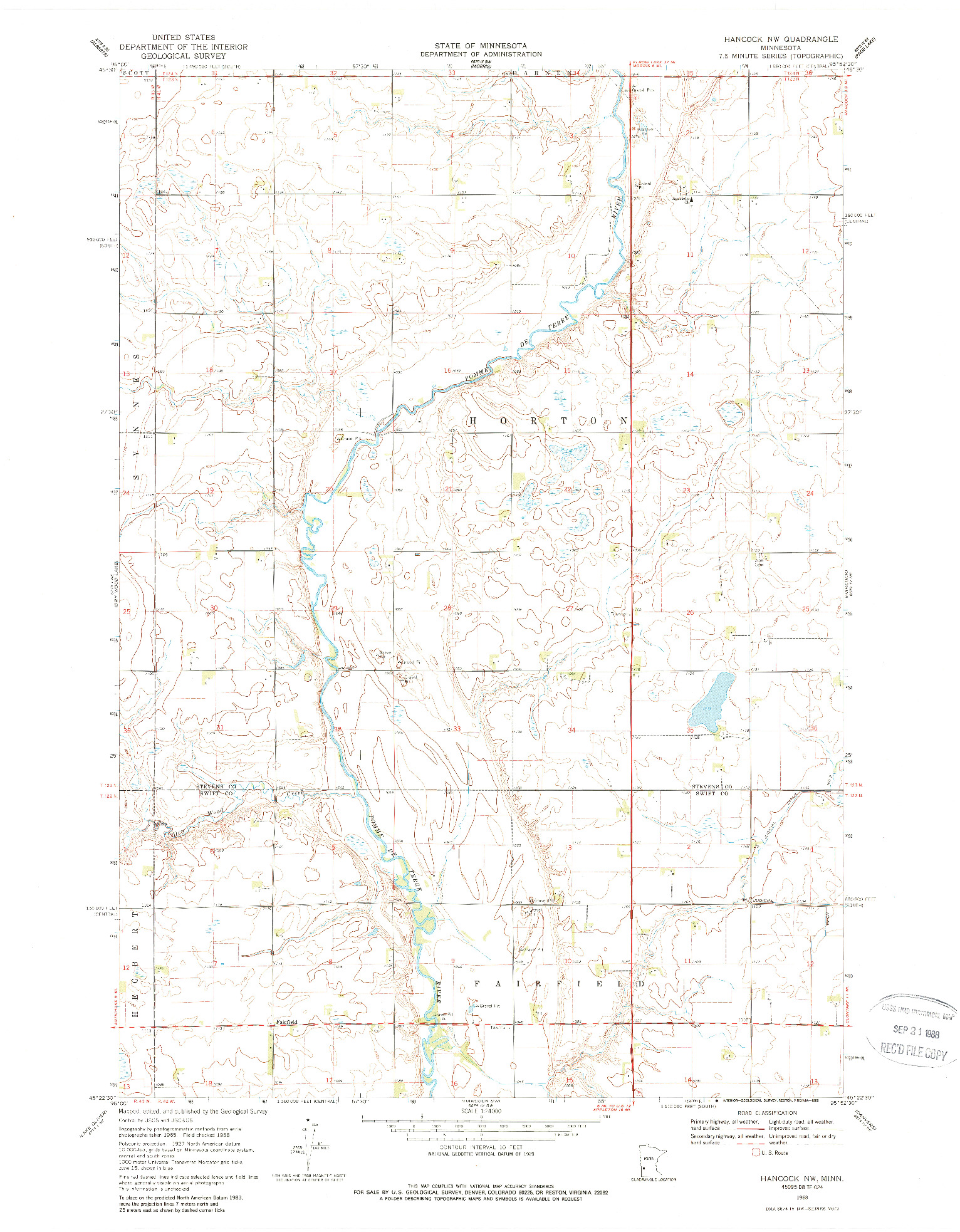 USGS 1:24000-SCALE QUADRANGLE FOR HANCOCK NW, MN 1968