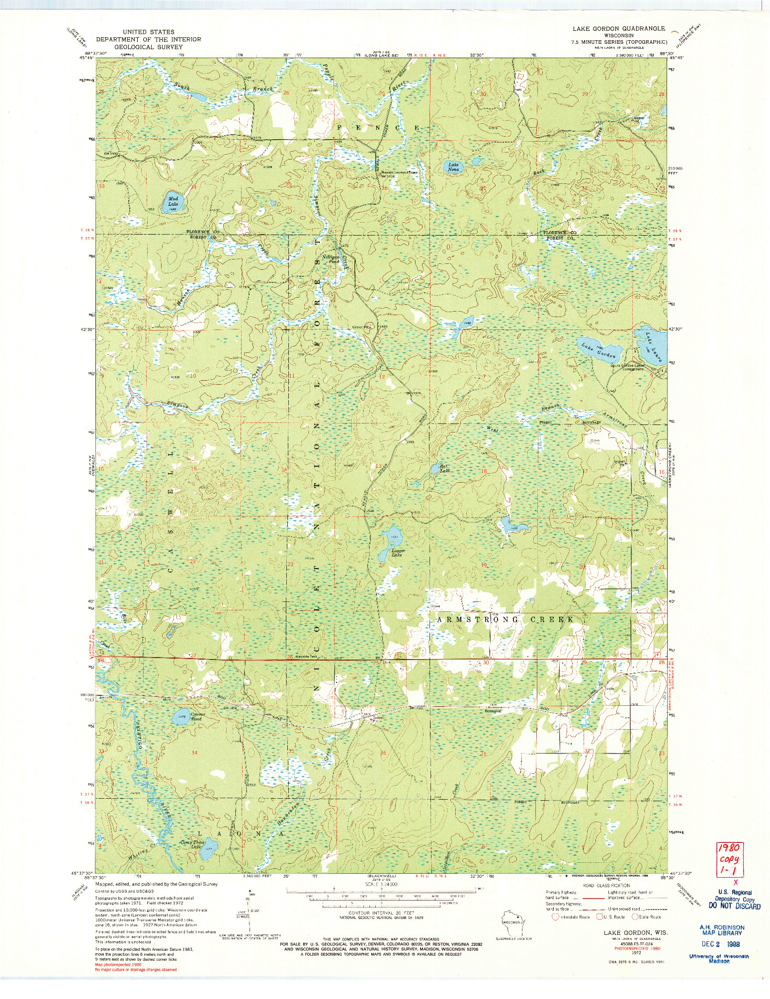 USGS 1:24000-SCALE QUADRANGLE FOR LAKE GORDON, WI 1972