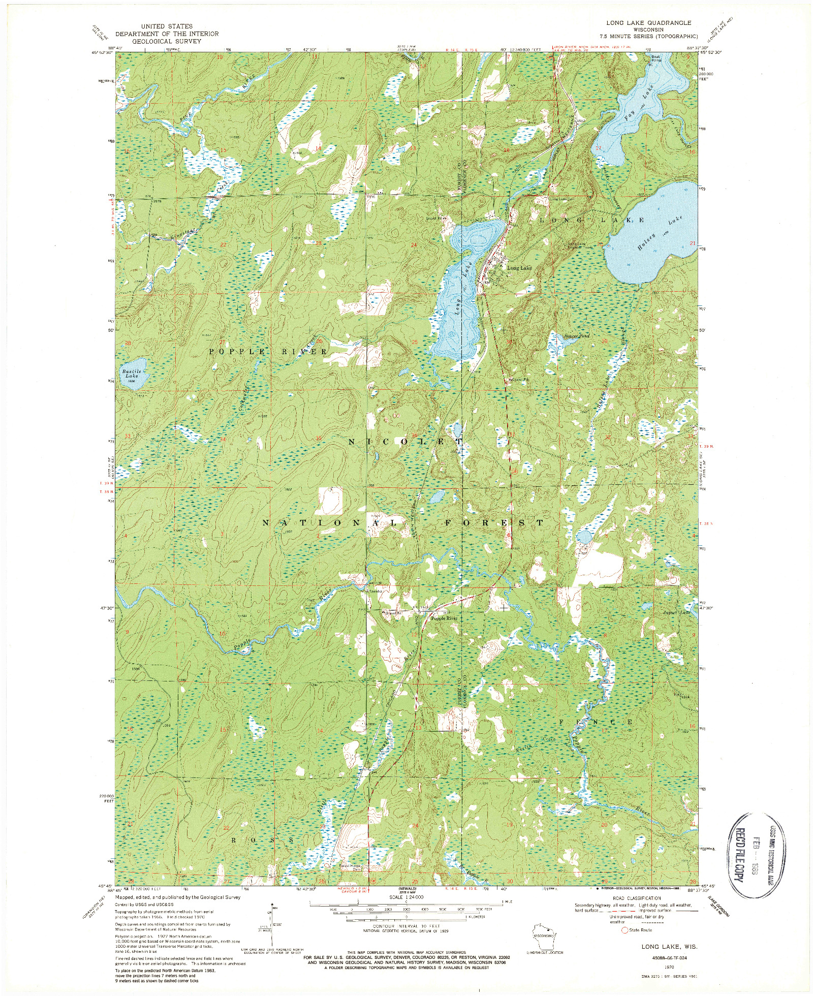 USGS 1:24000-SCALE QUADRANGLE FOR LONG LAKE, WI 1970