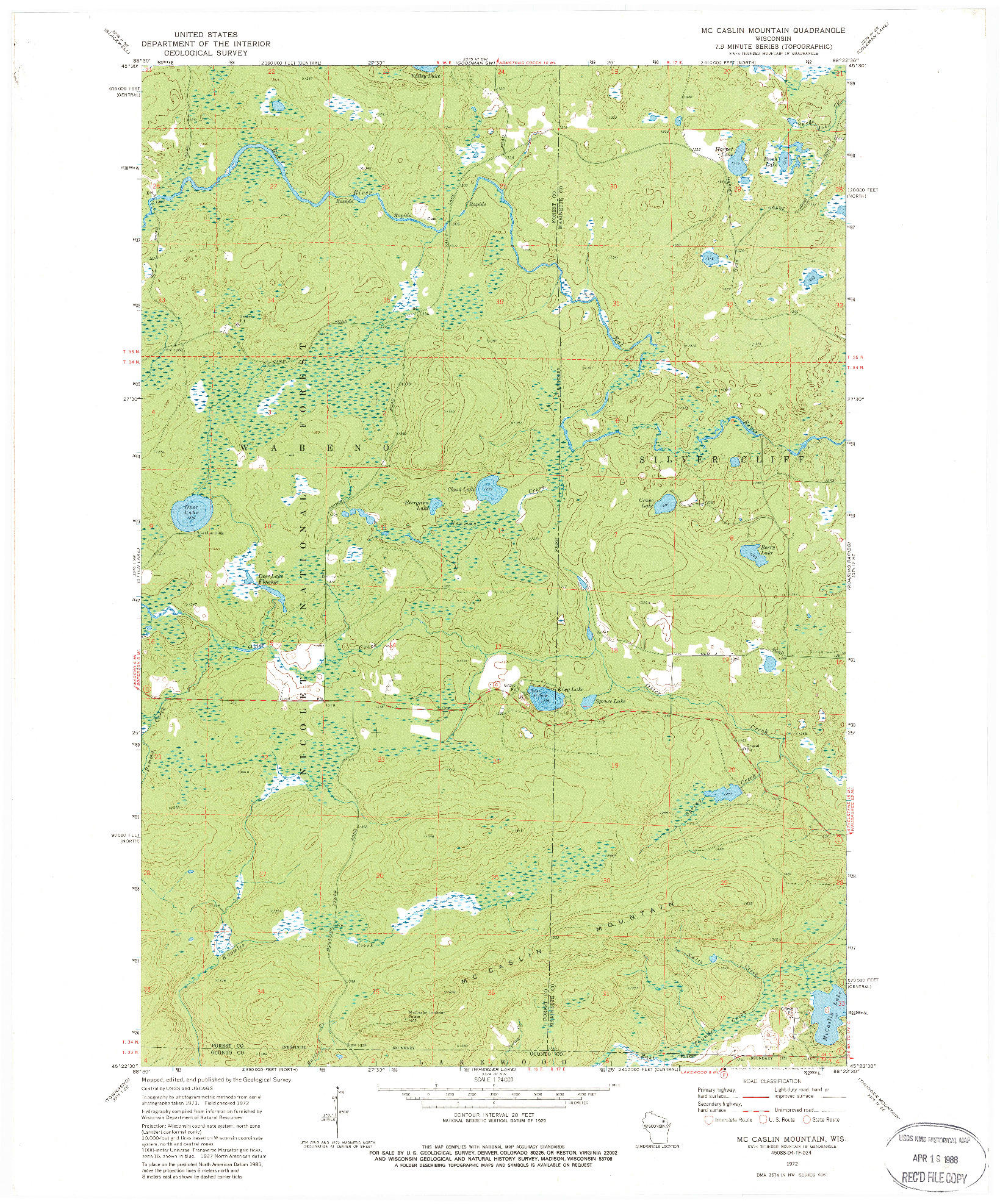 USGS 1:24000-SCALE QUADRANGLE FOR MC CASLIN MOUNTAIN, WI 1972