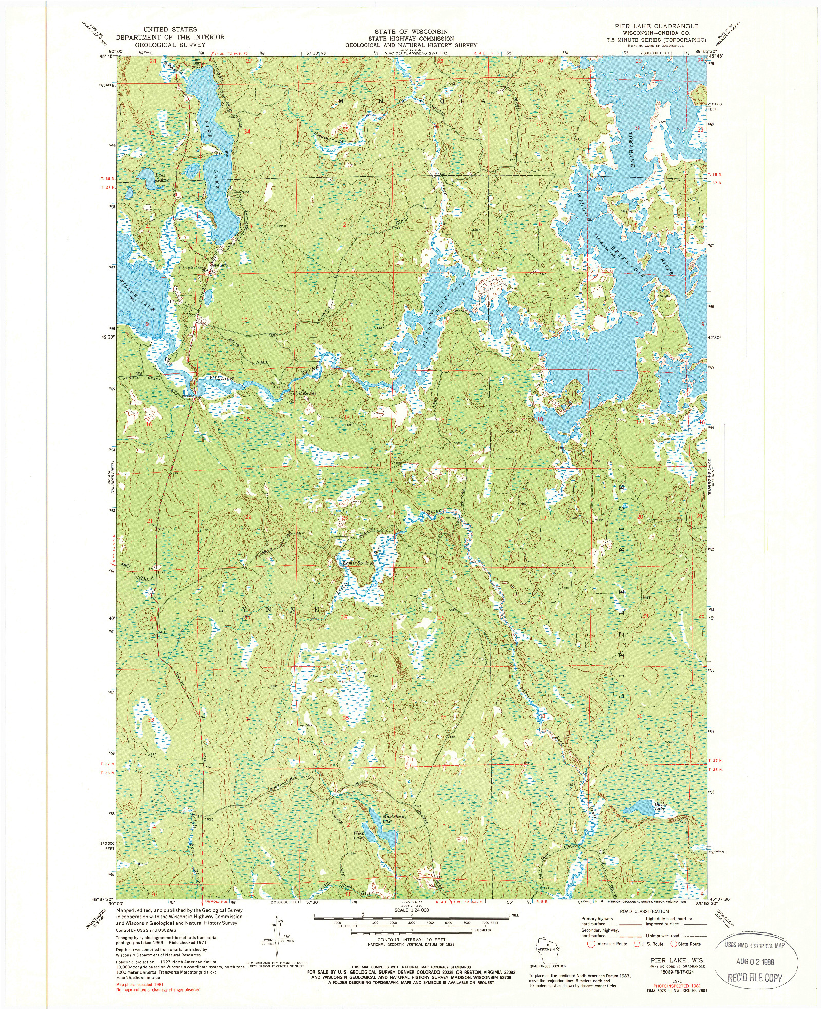 USGS 1:24000-SCALE QUADRANGLE FOR PIER LAKE, WI 1971