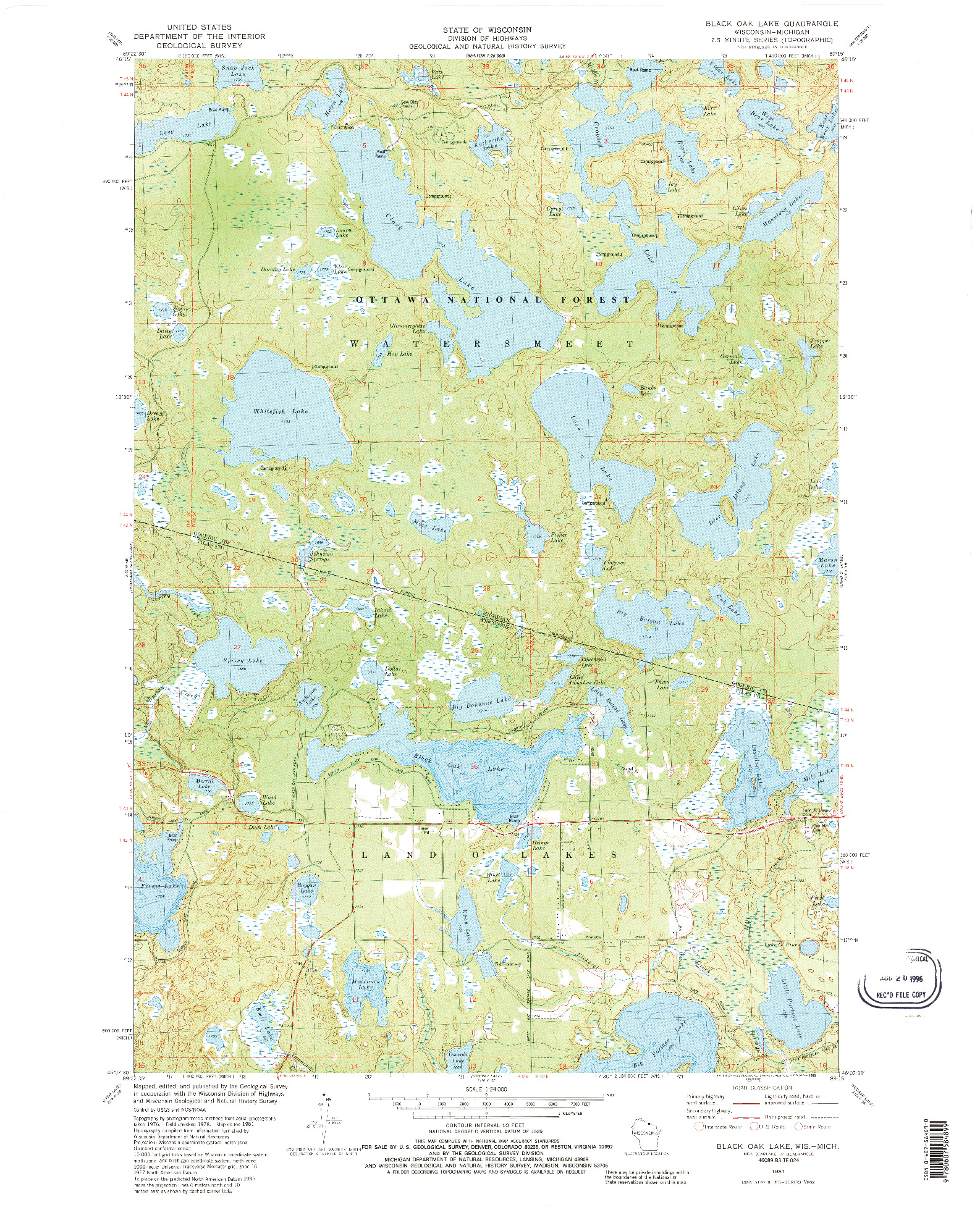 USGS 1:24000-SCALE QUADRANGLE FOR BLACK OAK LAKE, WI 1981