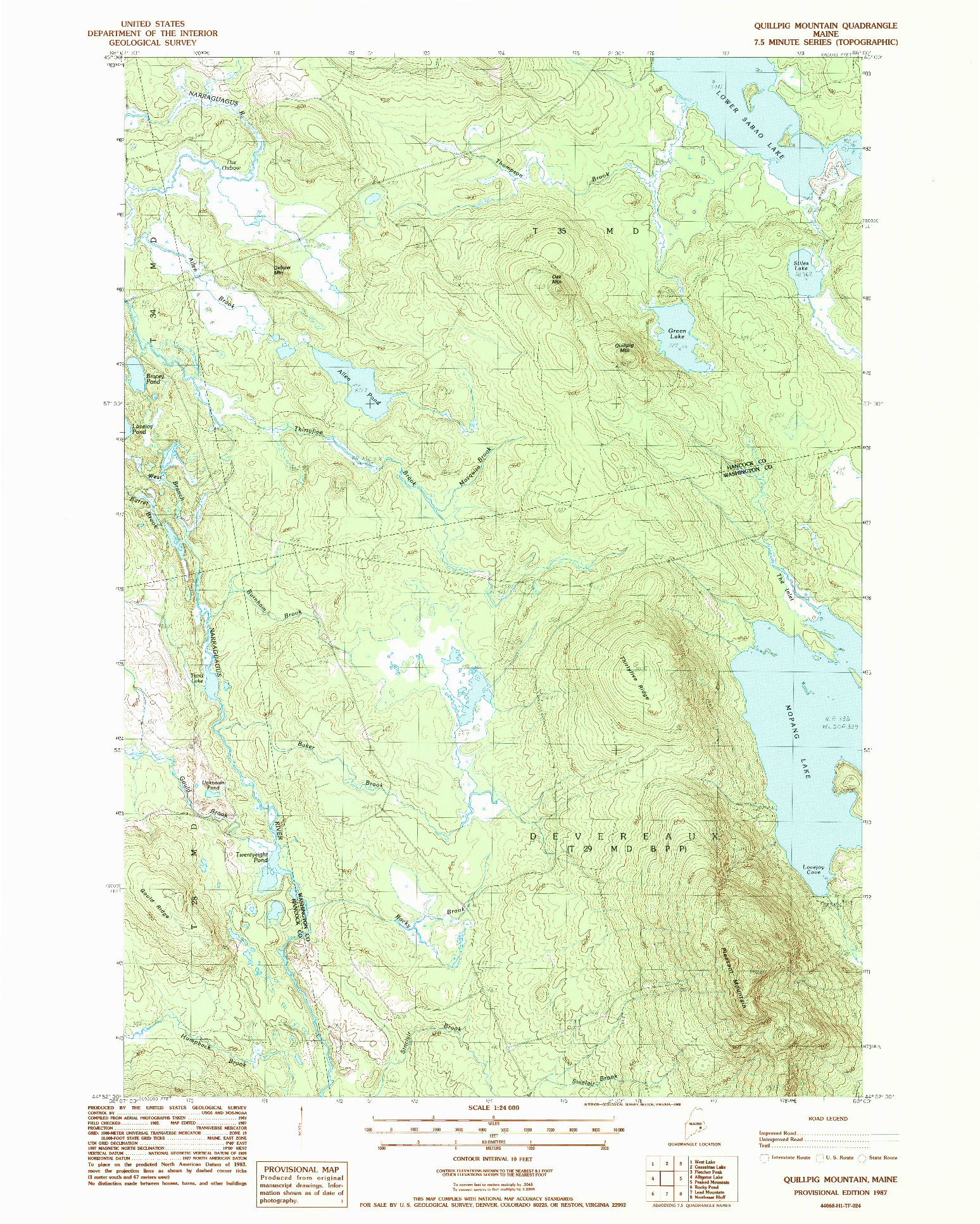 USGS 1:24000-SCALE QUADRANGLE FOR QUILLPIG MOUNTAIN, ME 1987