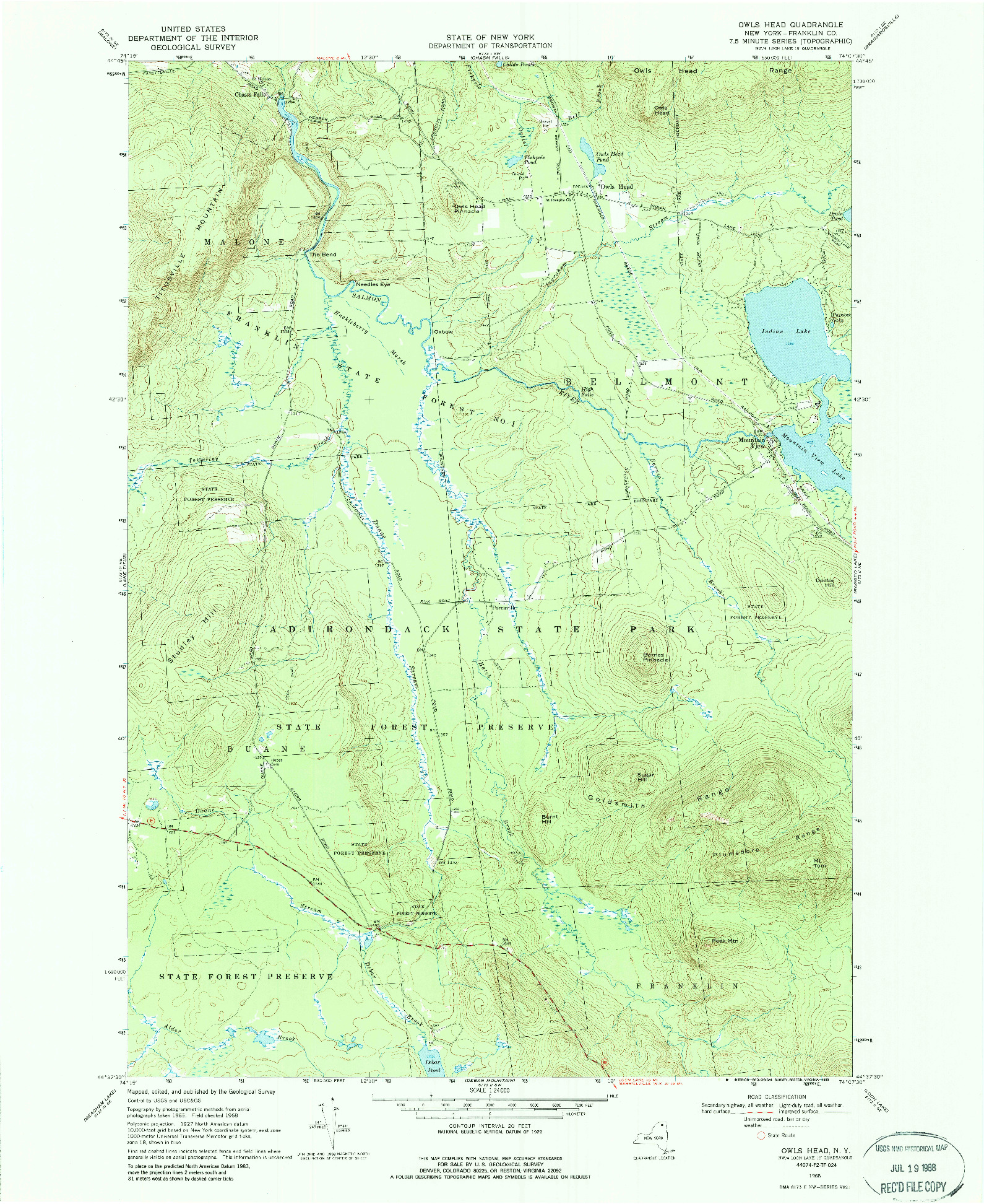 USGS 1:24000-SCALE QUADRANGLE FOR OWLS HEAD, NY 1968