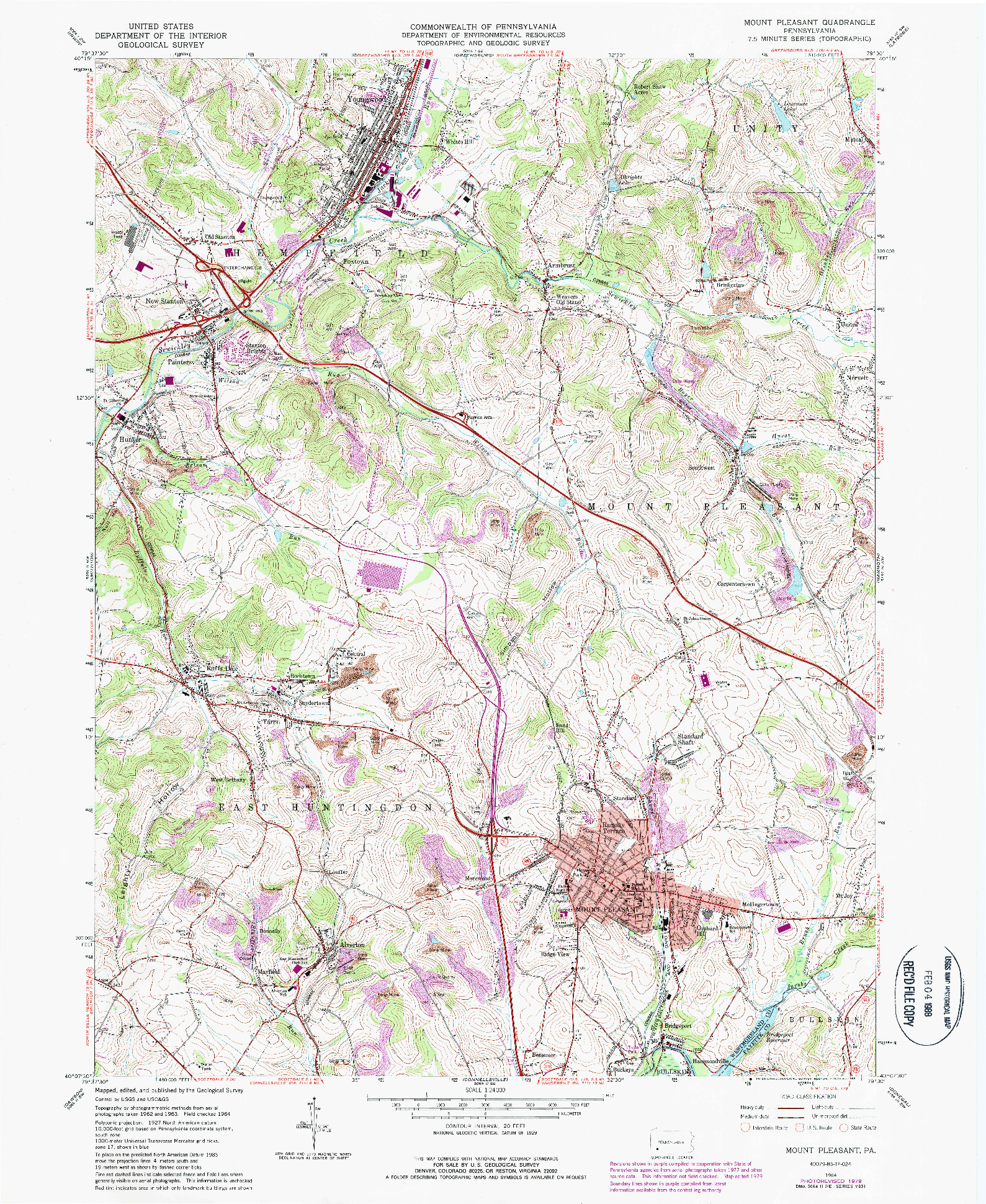 USGS 1:24000-SCALE QUADRANGLE FOR MOUNT PLEASANT, PA 1964