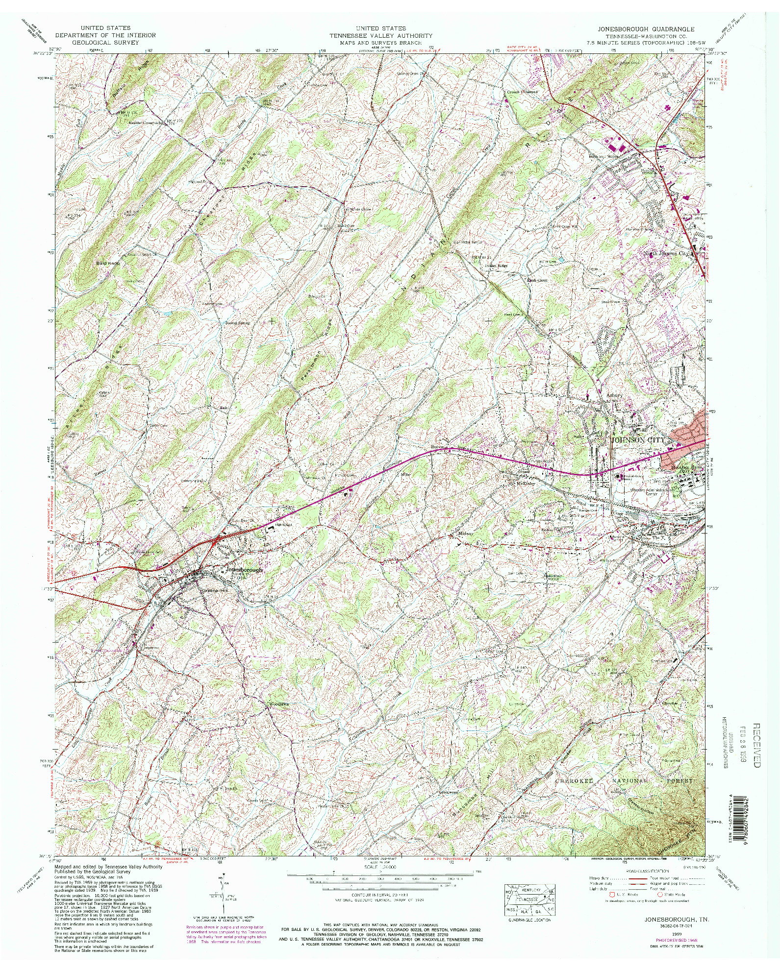 USGS 1:24000-SCALE QUADRANGLE FOR JONESBOROUGH, TN 1959