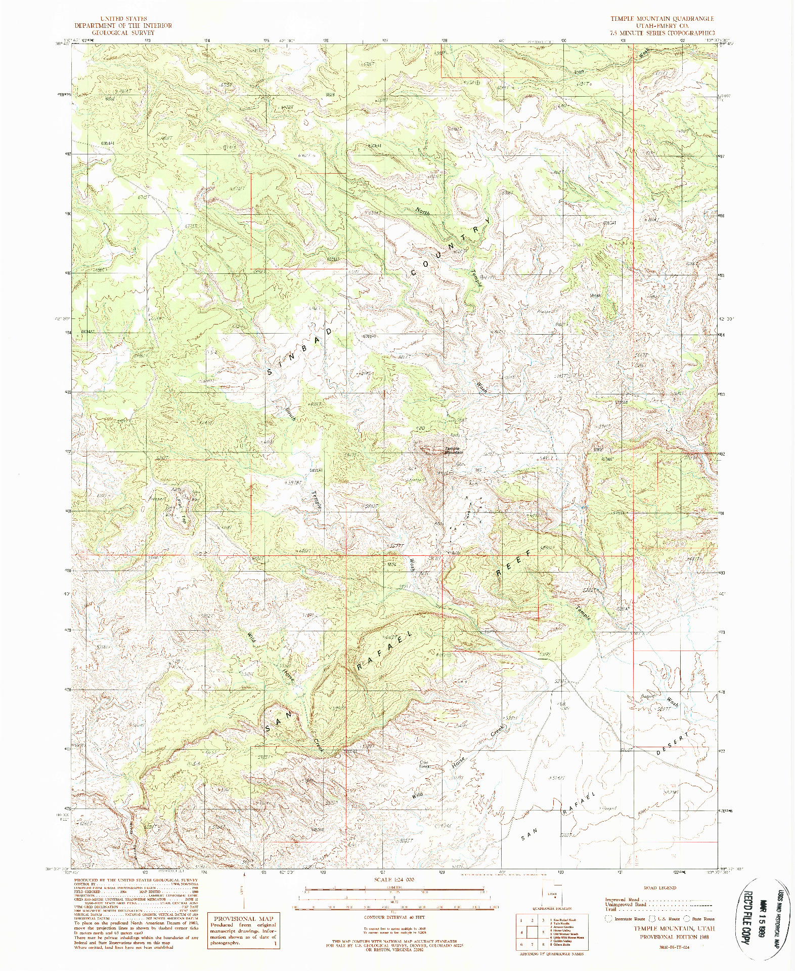 USGS 1:24000-SCALE QUADRANGLE FOR TEMPLE MOUNTAIN, UT 1988