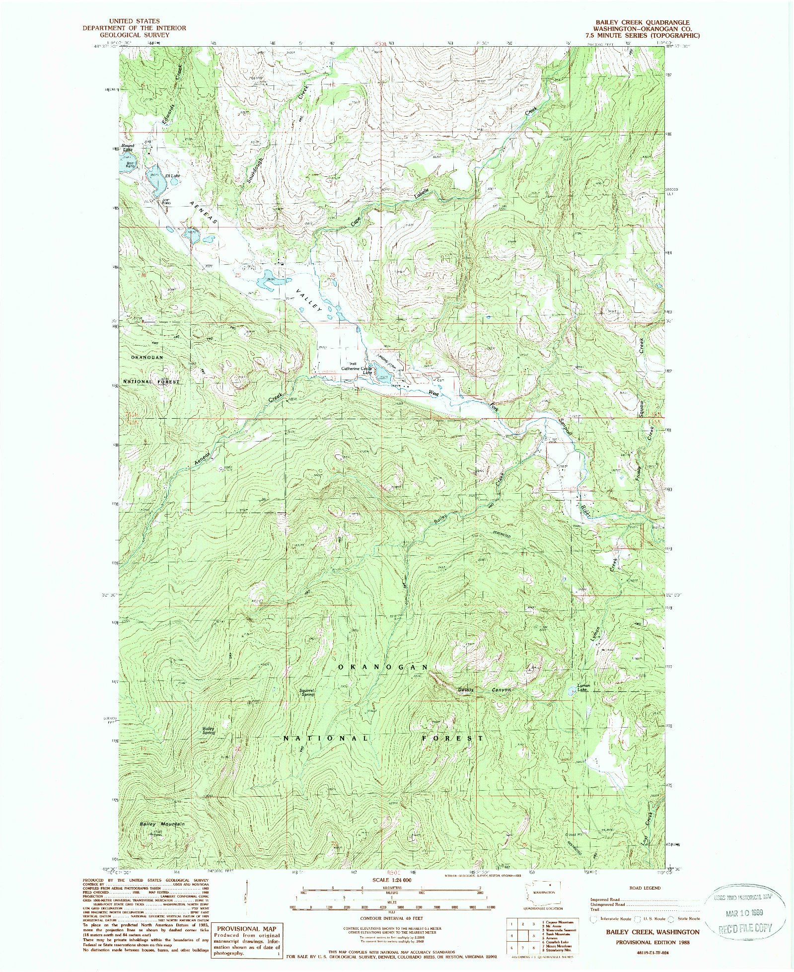 USGS 1:24000-SCALE QUADRANGLE FOR BAILEY CREEK, WA 1988