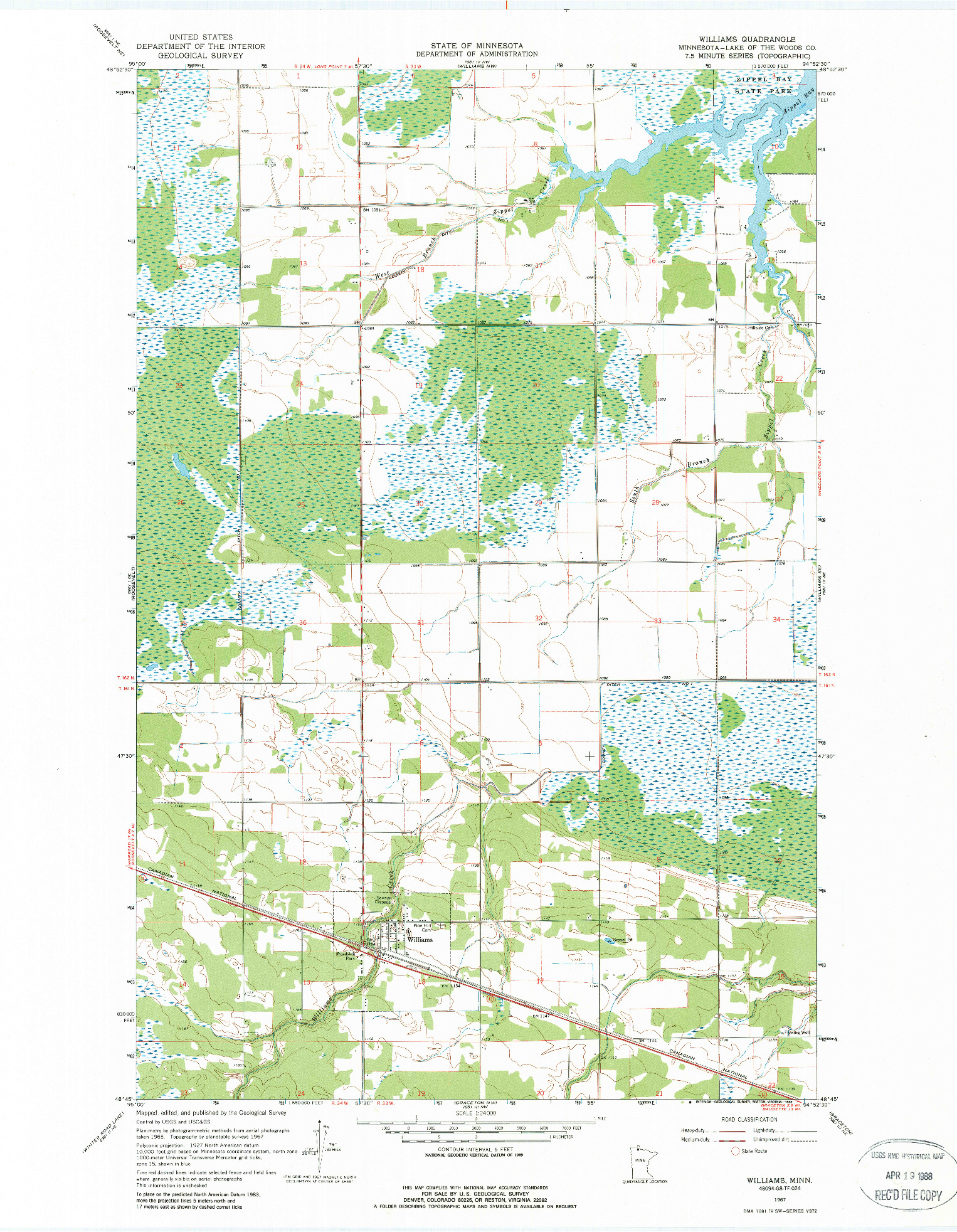 USGS 1:24000-SCALE QUADRANGLE FOR WILLIAMS, MN 1967