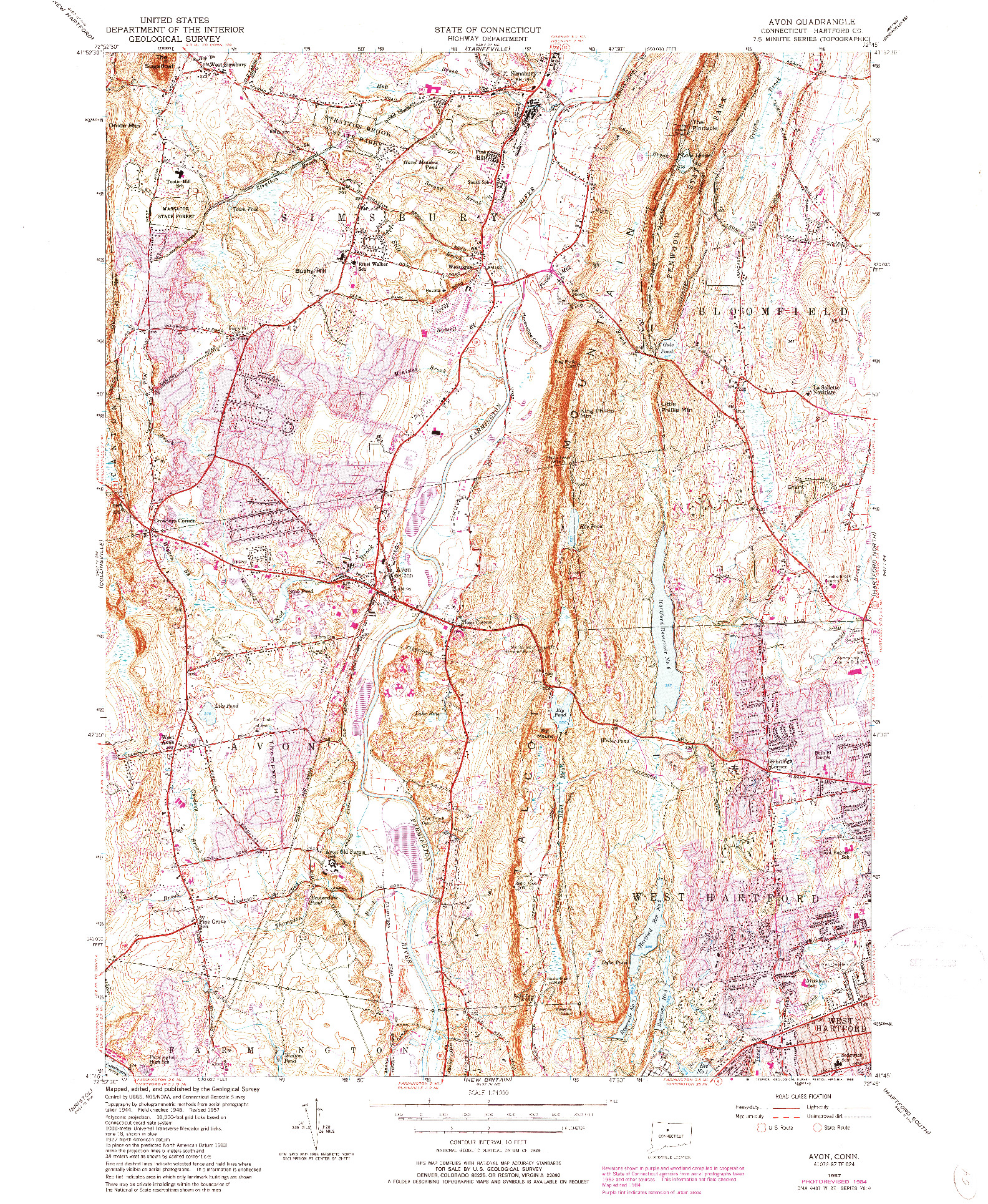 USGS 1:24000-SCALE QUADRANGLE FOR AVON, CT 1957