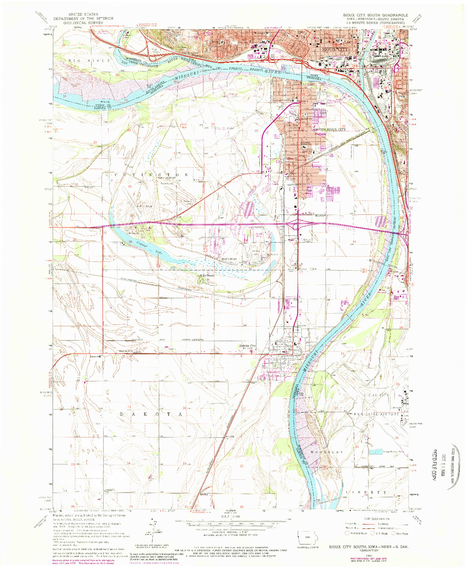 USGS 1:24000-SCALE QUADRANGLE FOR SIOUX CITY SOUTH, IA 1963
