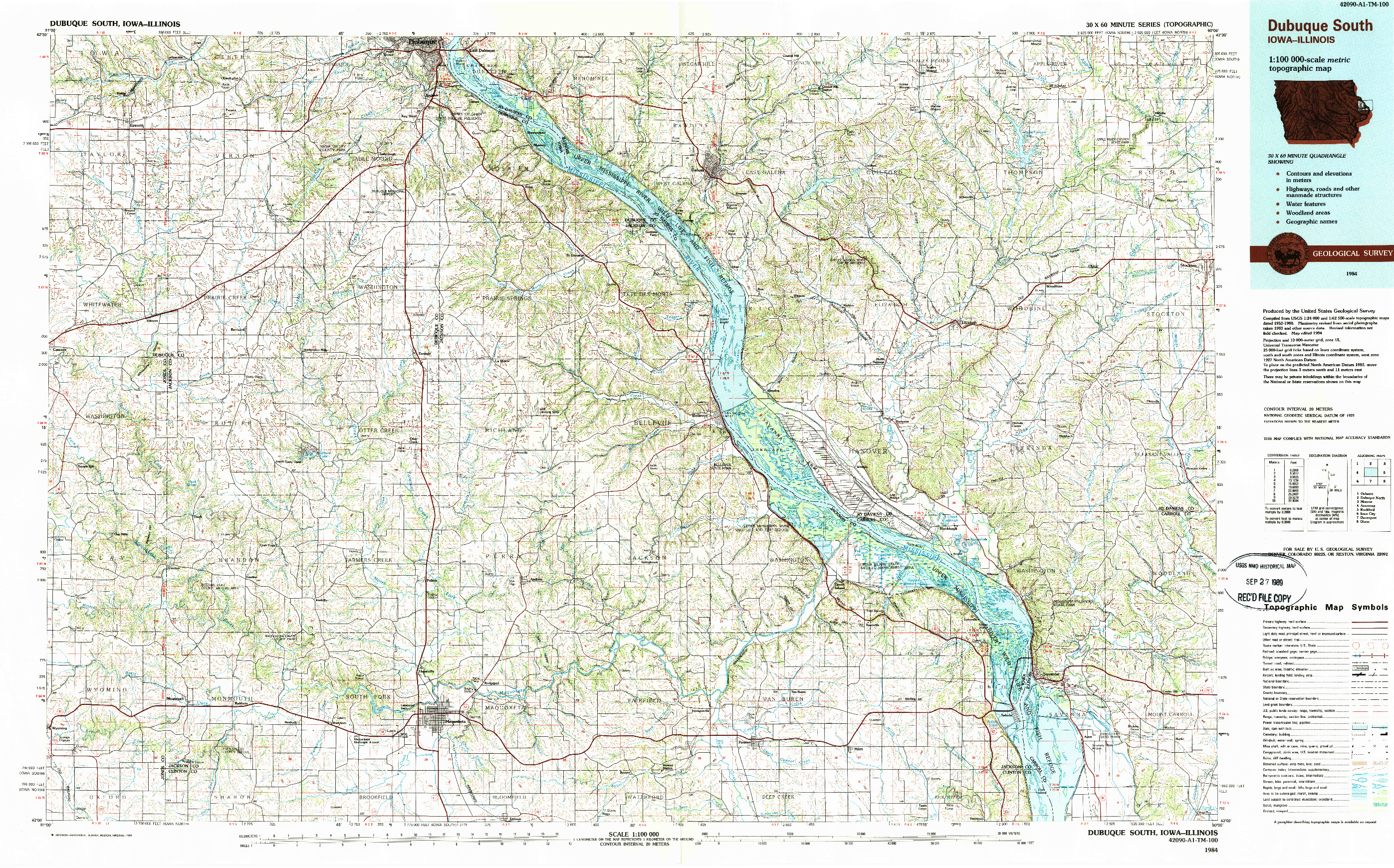 USGS 1:100000-SCALE QUADRANGLE FOR DUBUQUE SOUTH, IA 1984