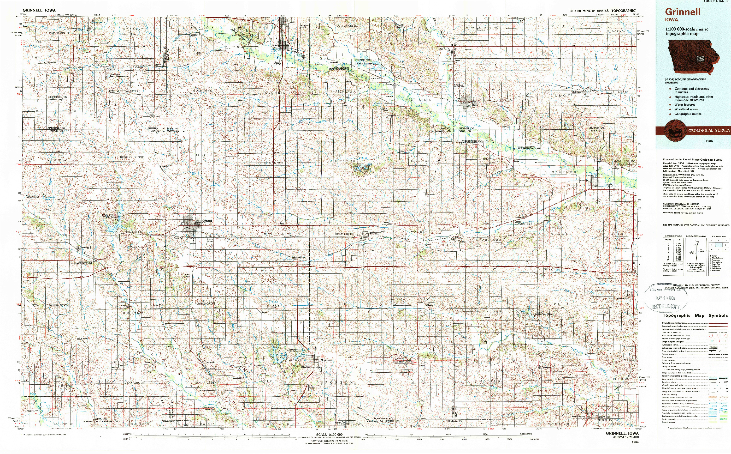 USGS 1:100000-SCALE QUADRANGLE FOR GRINNELL, IA 1984