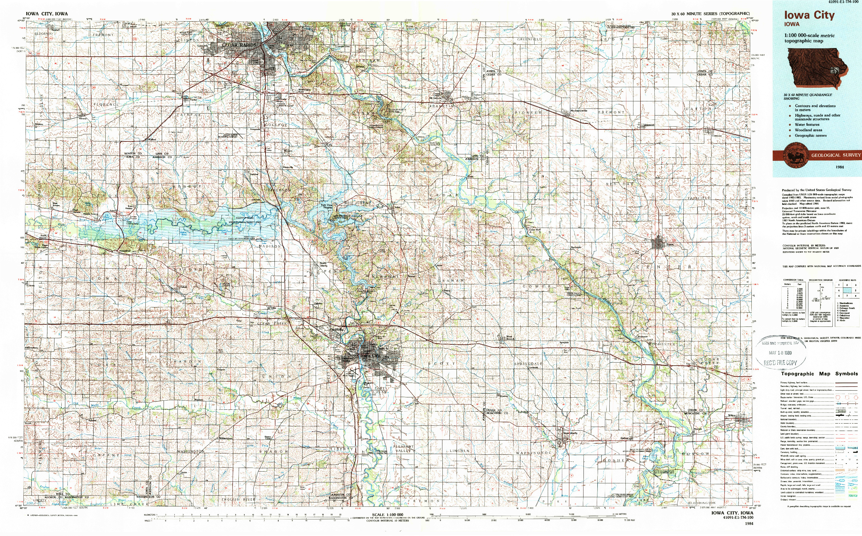 USGS 1:100000-SCALE QUADRANGLE FOR IOWA CITY, IA 1984