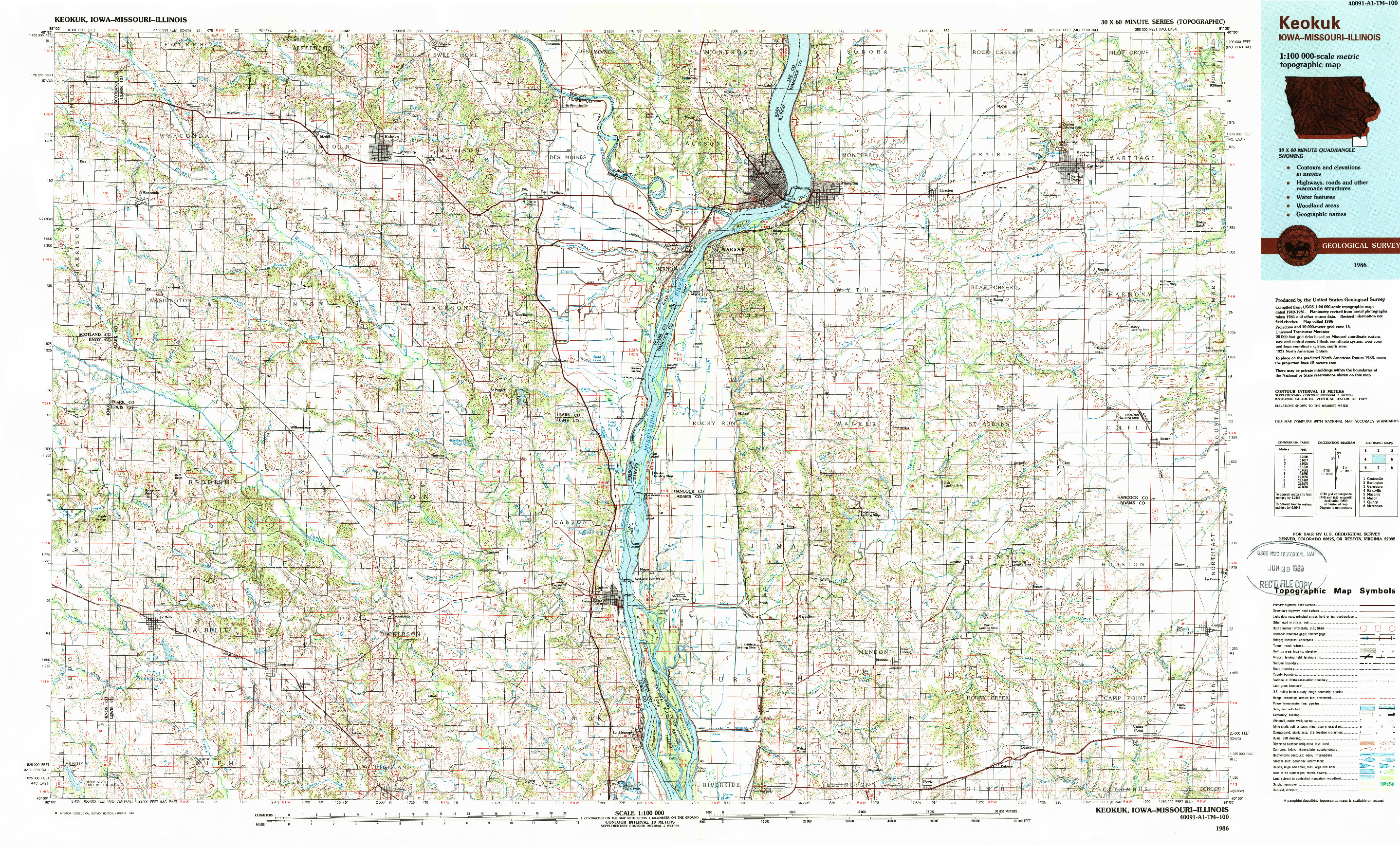 USGS 1:100000-SCALE QUADRANGLE FOR KEOKUK, IA 1986